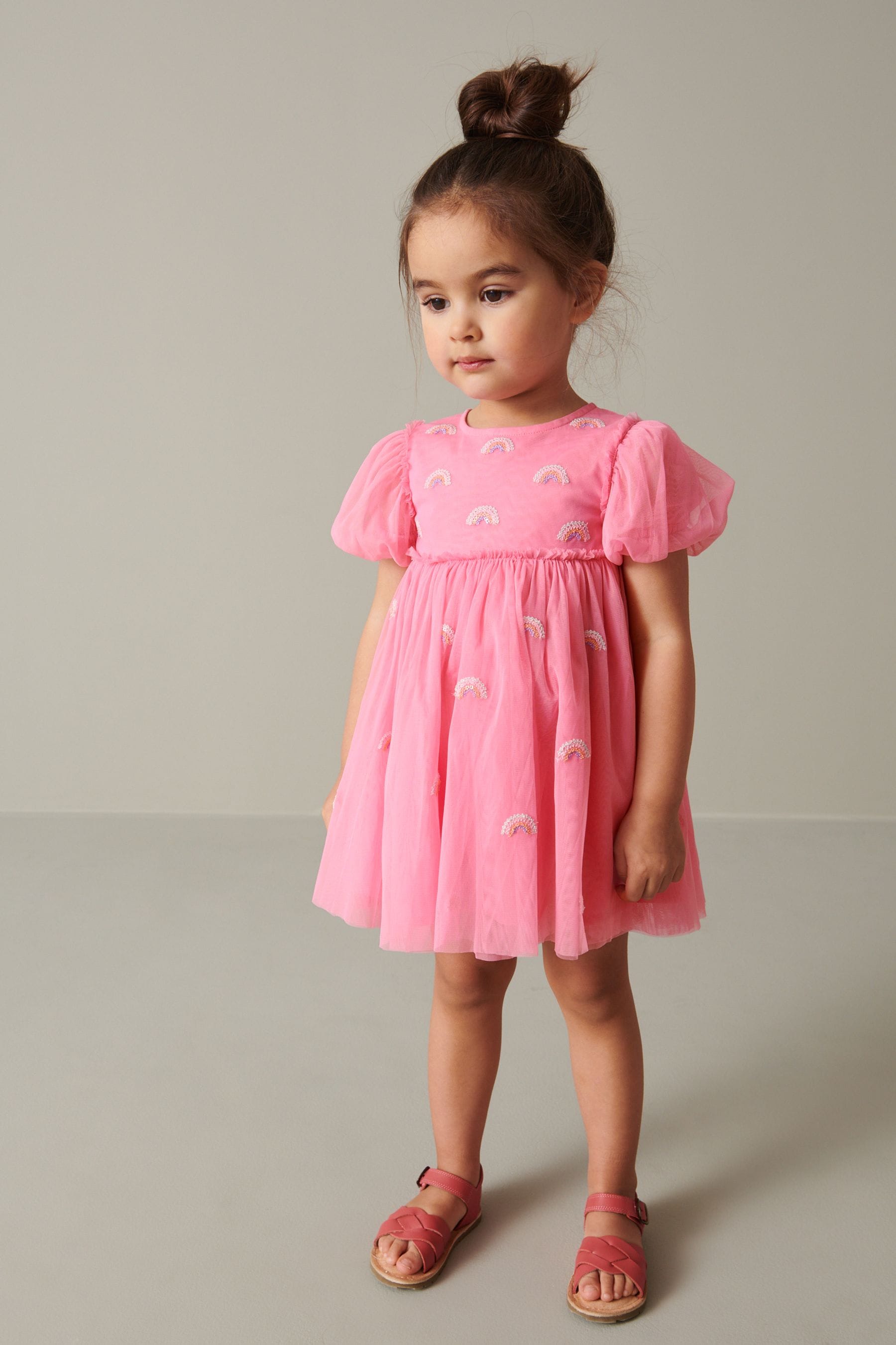 Pink Short Sleeve Sequin Party Dress (3mths-7yrs)