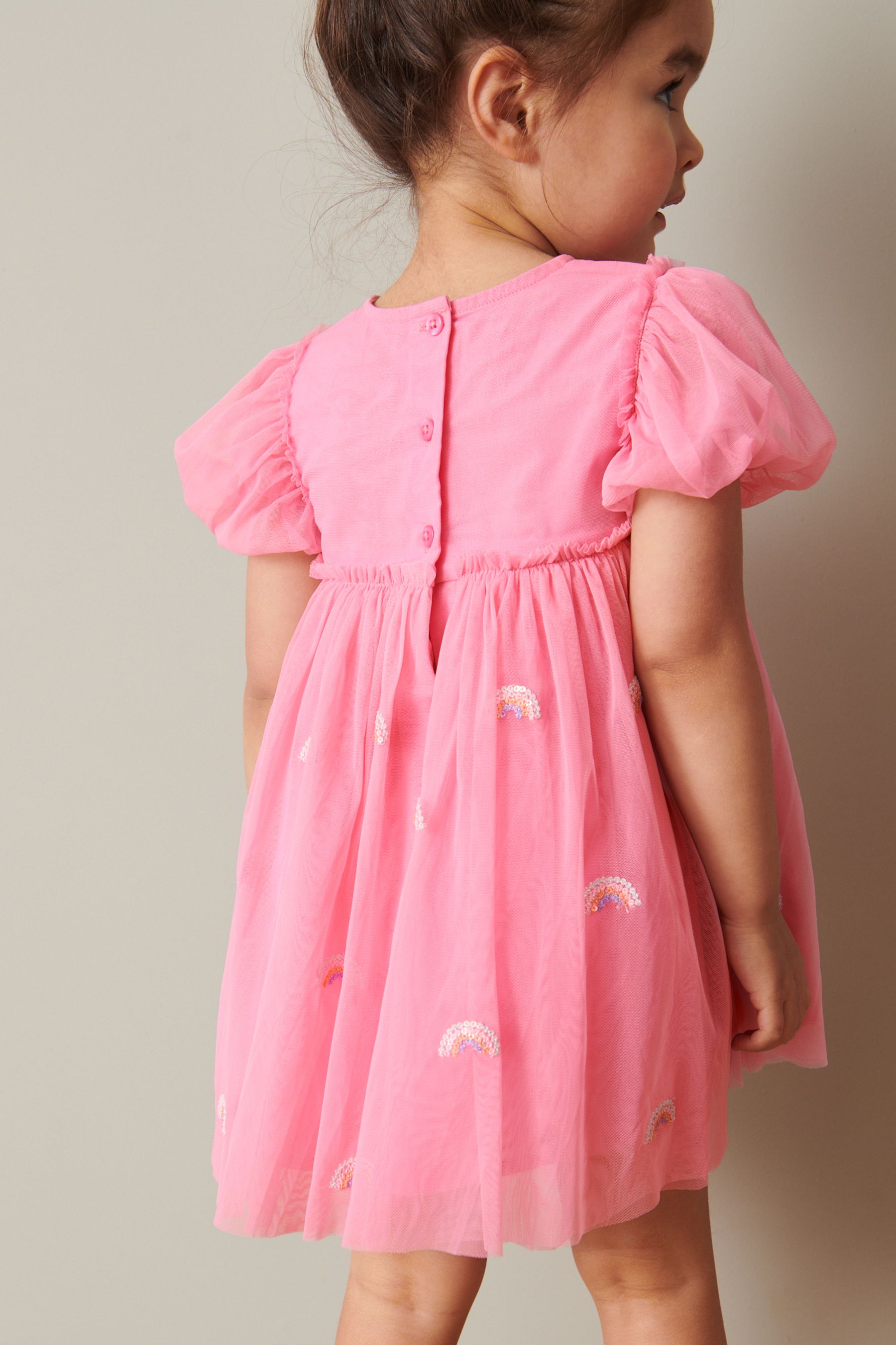 Pink Short Sleeve Sequin Party Dress (3mths-7yrs)