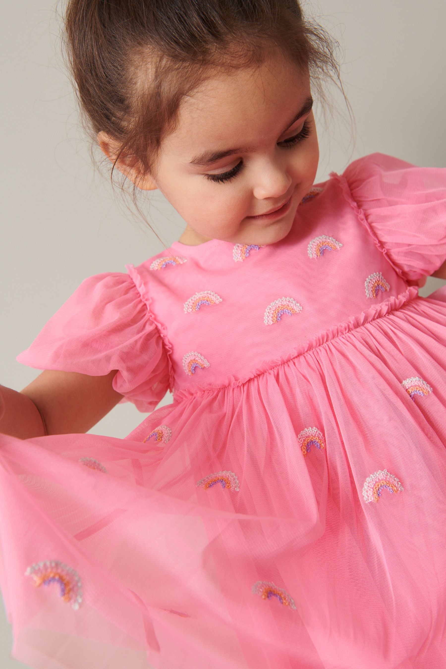 Pink Short Sleeve Sequin Party Dress (3mths-7yrs)