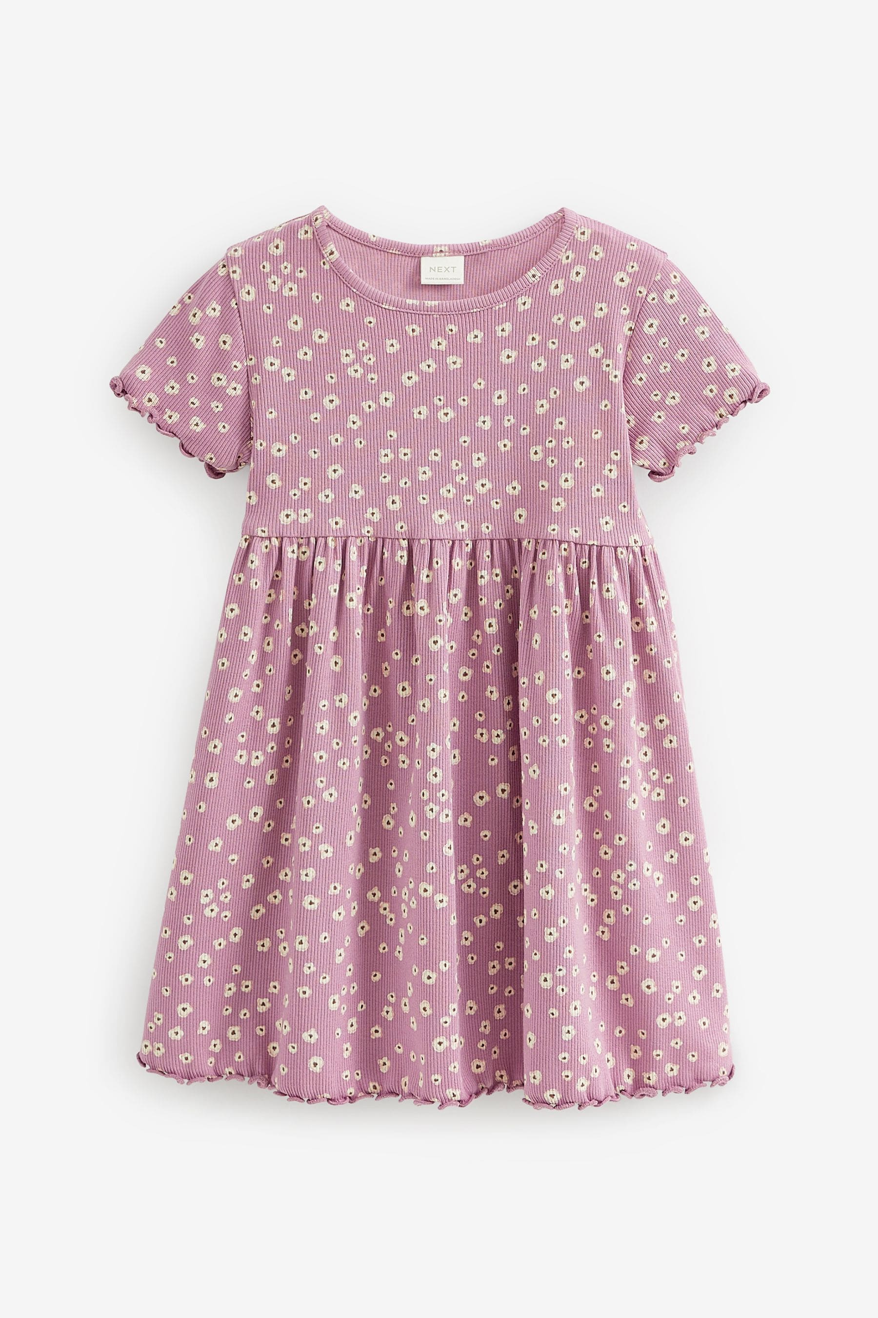 Purple Ditsy Short Sleeve Rib Jersey Dress (3mths-7yrs)