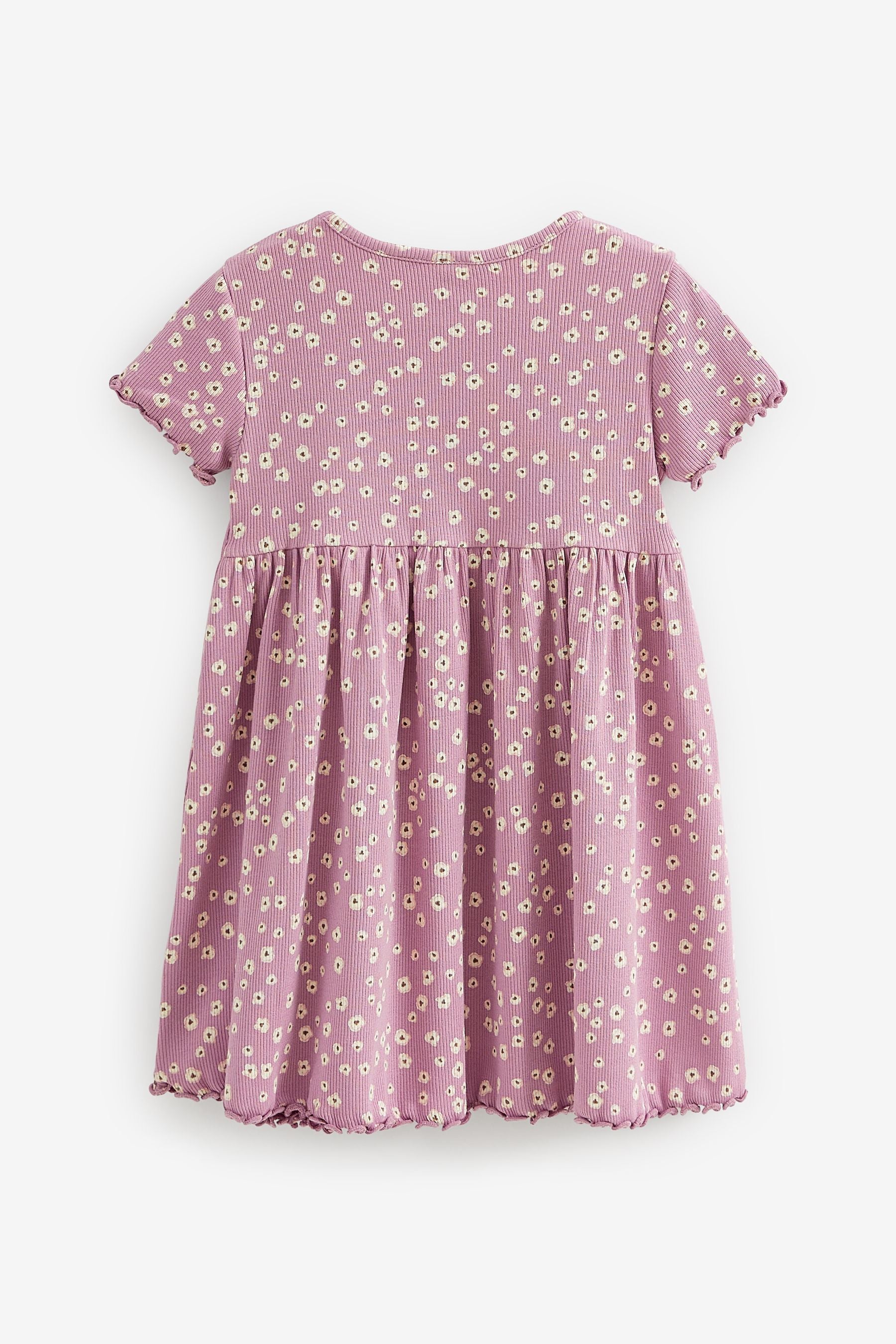 Purple Ditsy Short Sleeve Rib Jersey Dress (3mths-7yrs)