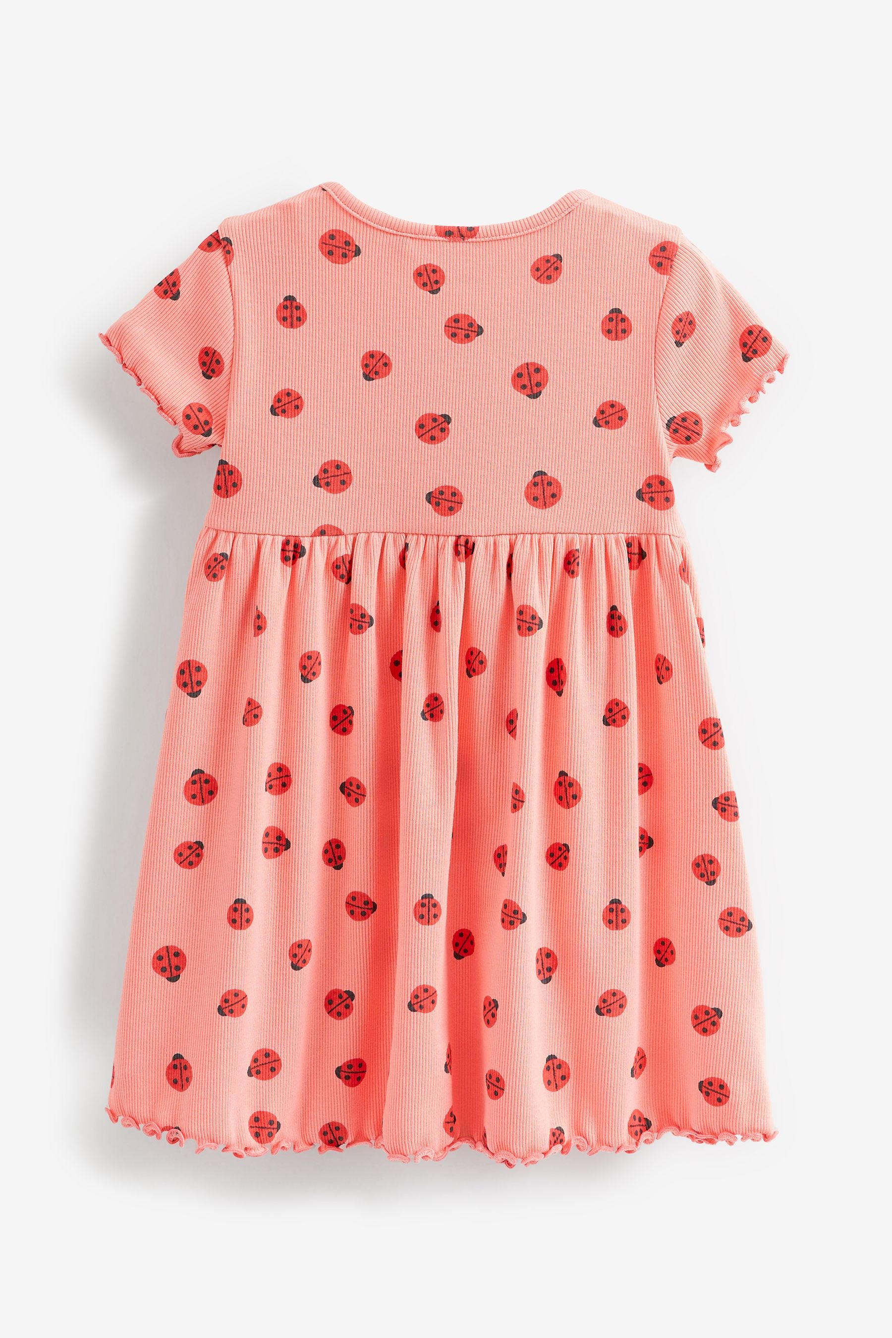 Pink Ladybird Short Sleeve Rib Jersey Dress (3mths-7yrs)