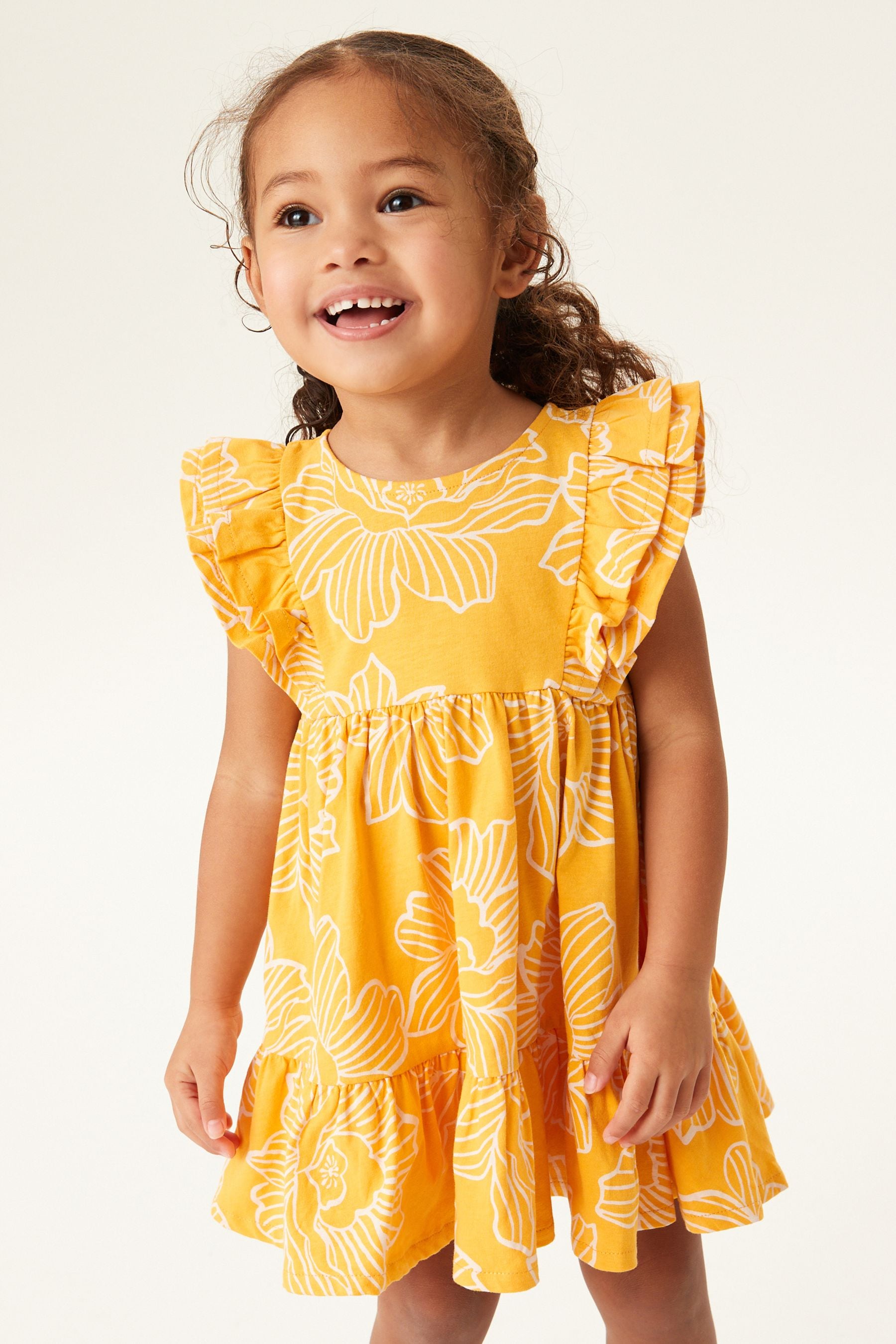 Orange Floral Short Sleeve Ruffle Dress (3mths-7yrs)