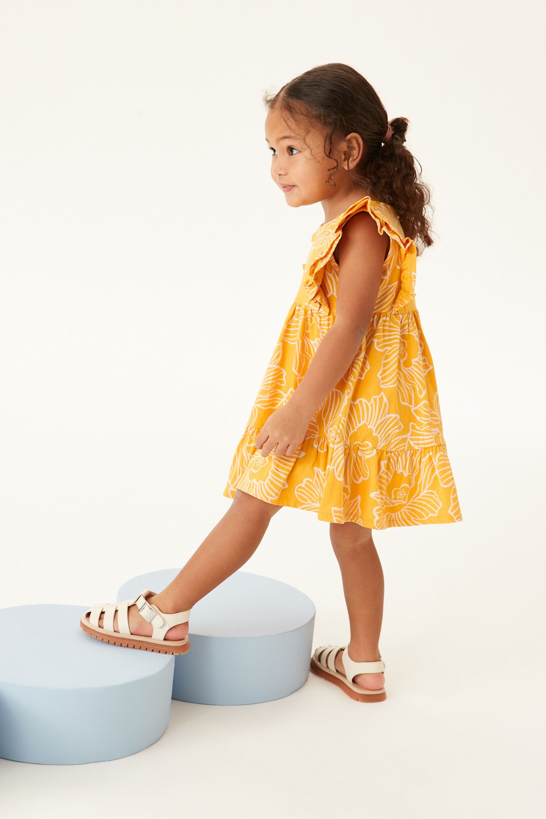 Orange Floral Short Sleeve Ruffle Dress (3mths-7yrs)