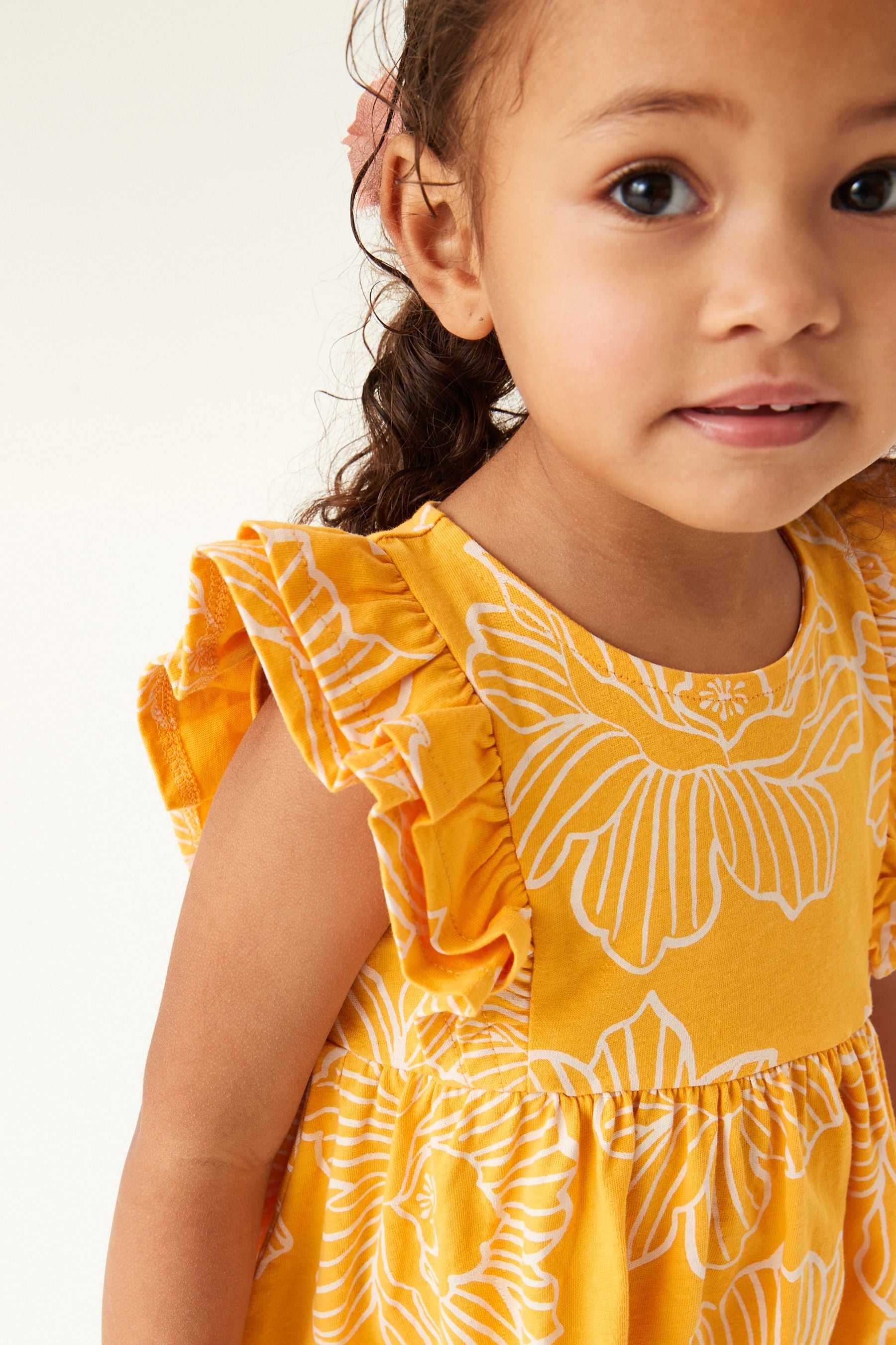 Orange Floral Short Sleeve Ruffle Dress (3mths-7yrs)