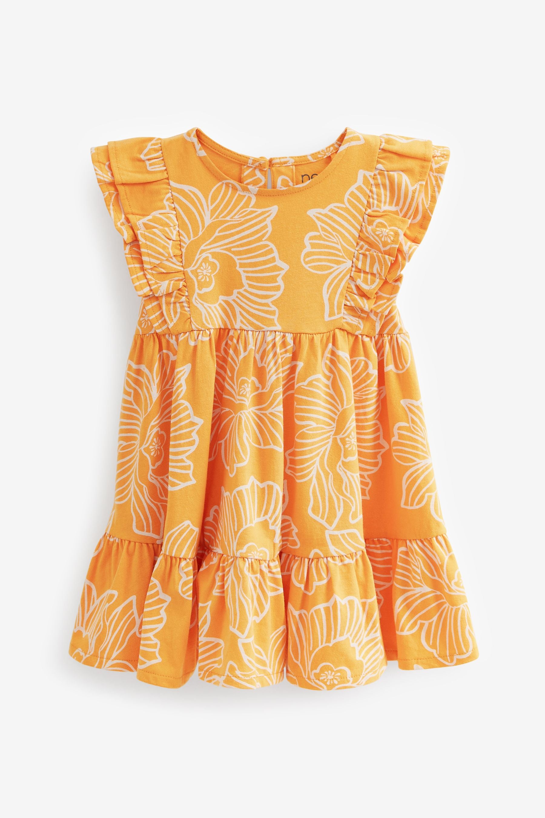 Orange Floral Short Sleeve Ruffle Dress (3mths-7yrs)