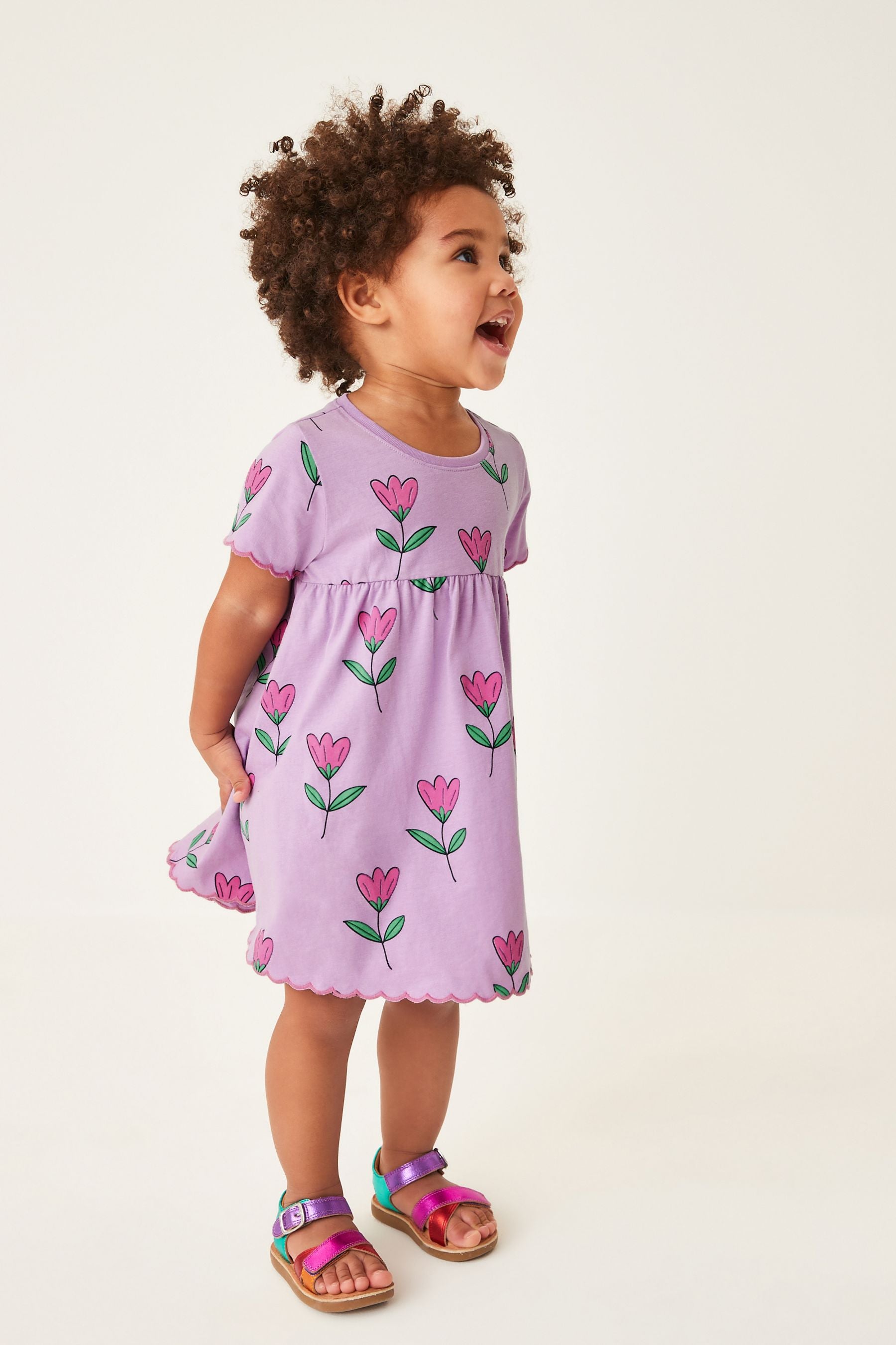 Lilac Short Sleeve Scallop Edge Cotton Jersey Dress (3mths-7yrs)