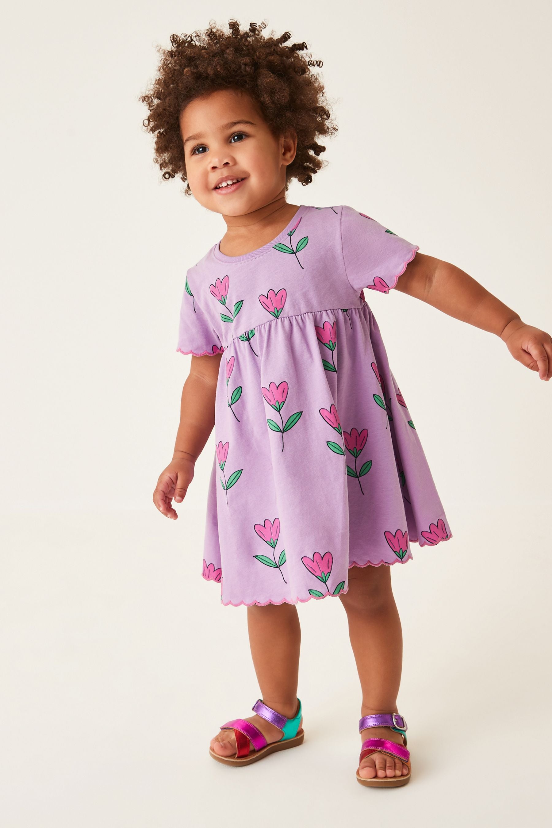 Lilac Short Sleeve Scallop Edge Cotton Jersey Dress (3mths-7yrs)