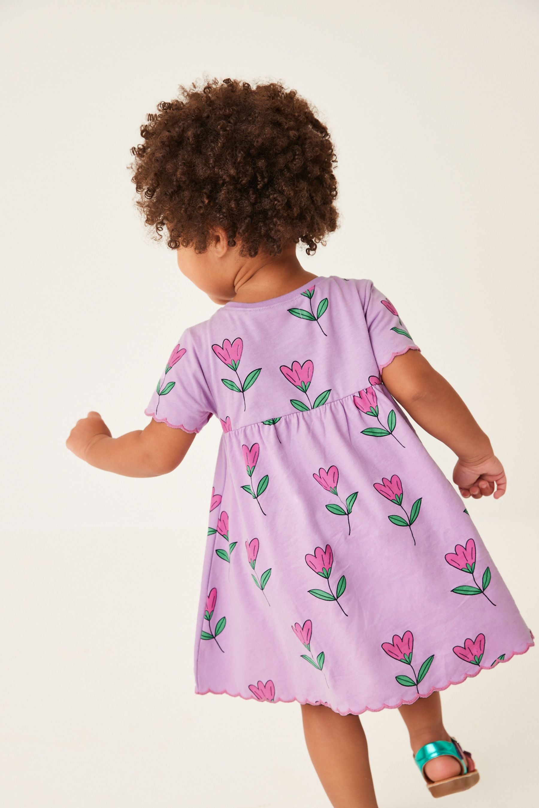 Lilac Short Sleeve Scallop Edge Cotton Jersey Dress (3mths-7yrs)