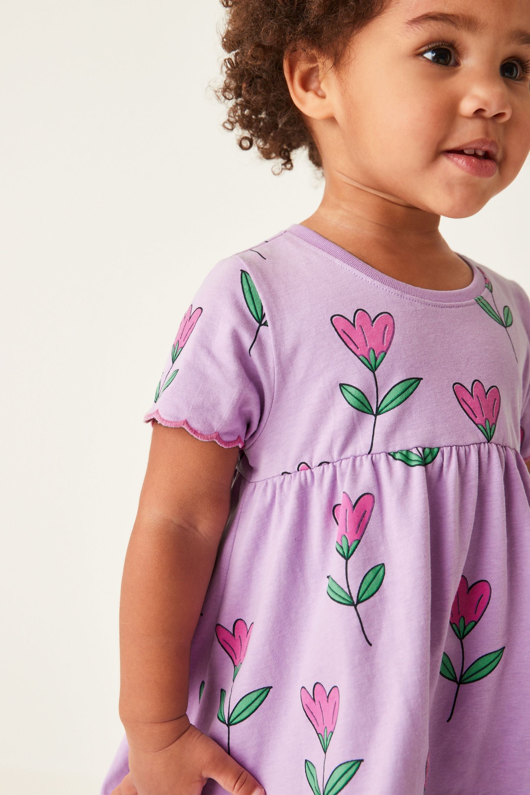 Lilac Short Sleeve Scallop Edge Cotton Jersey Dress (3mths-7yrs)