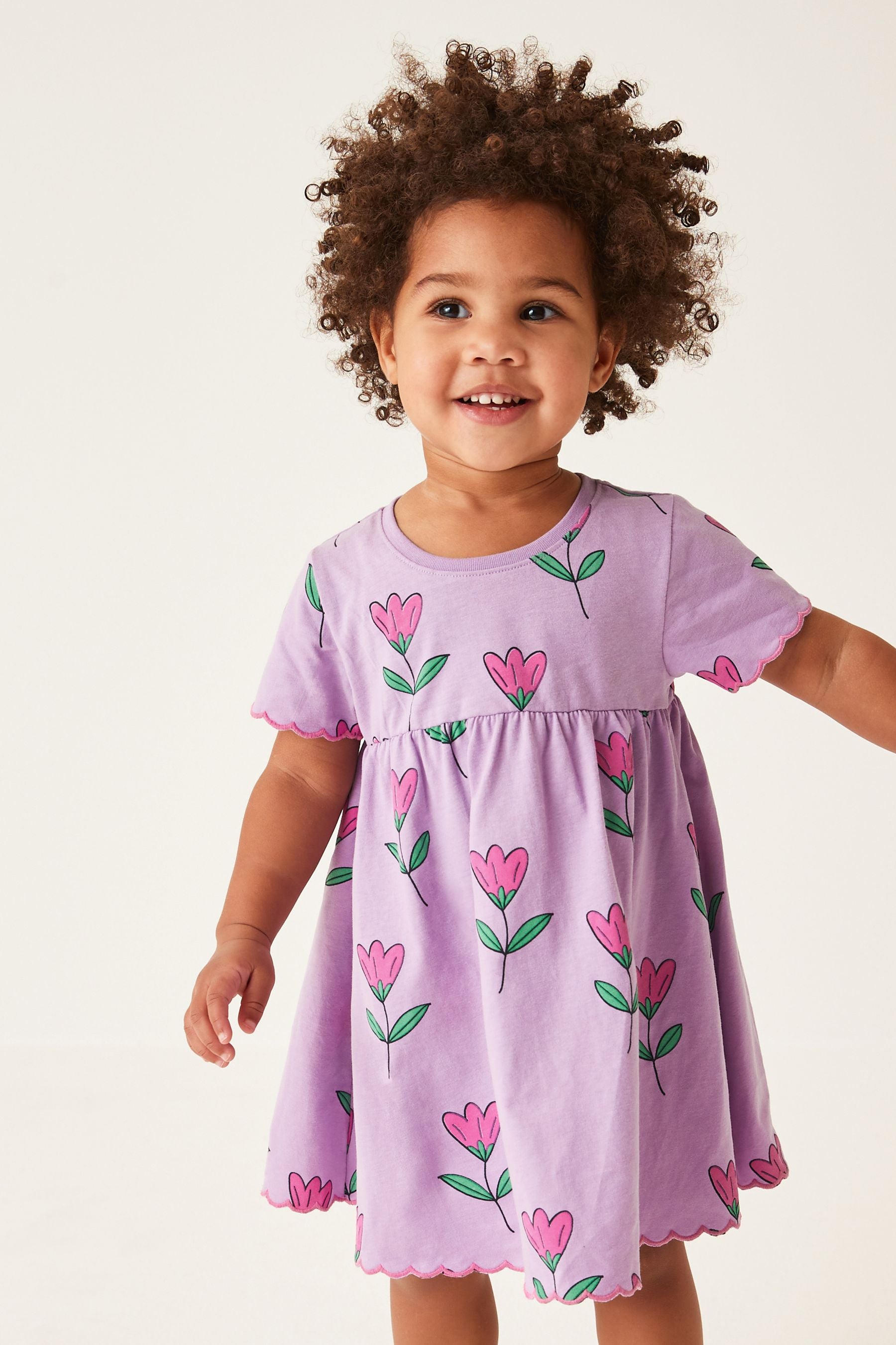 Lilac Short Sleeve Scallop Edge Cotton Jersey Dress (3mths-7yrs)