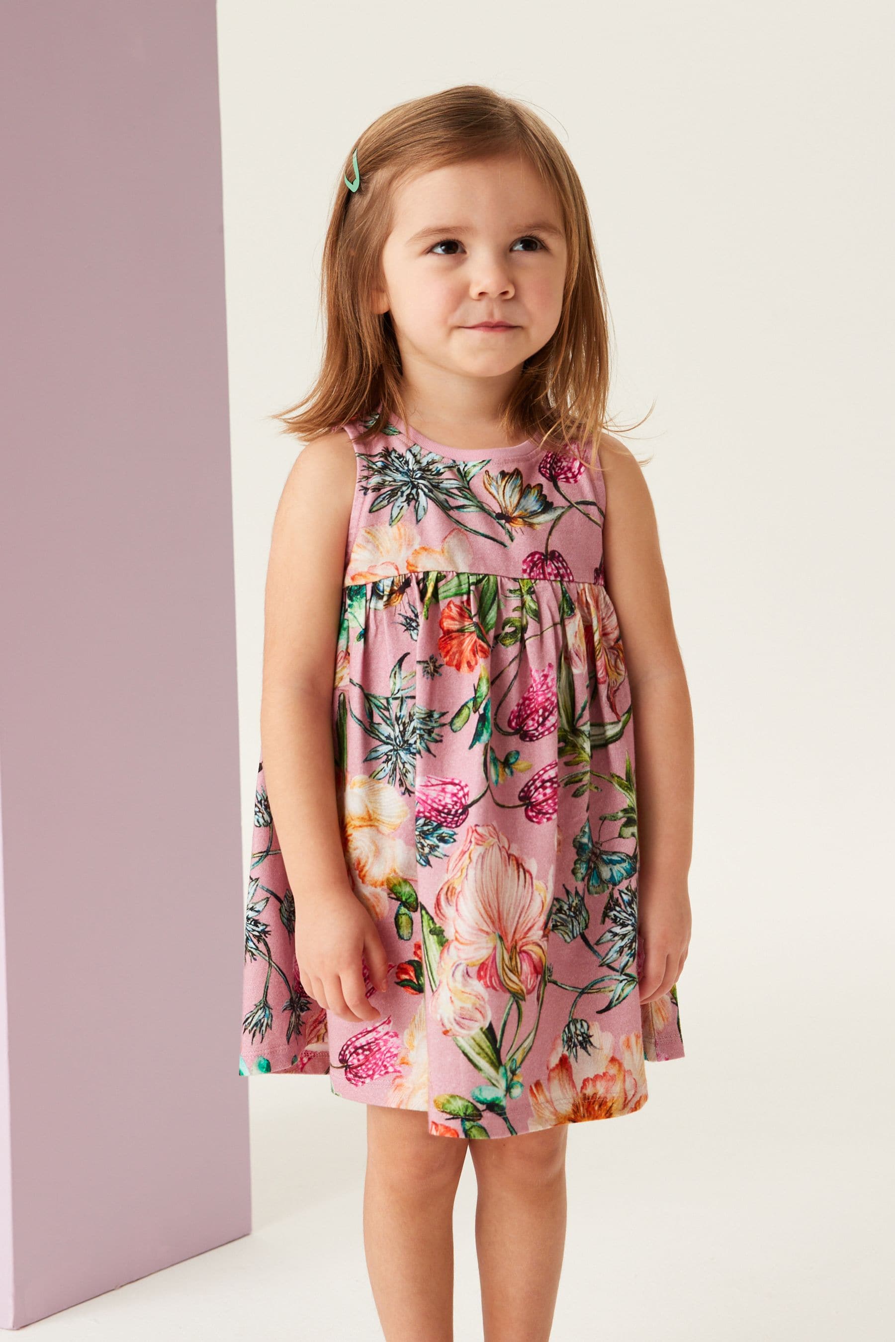 Pink Floral Sleeveless Jersey Dress (3mths-7yrs)