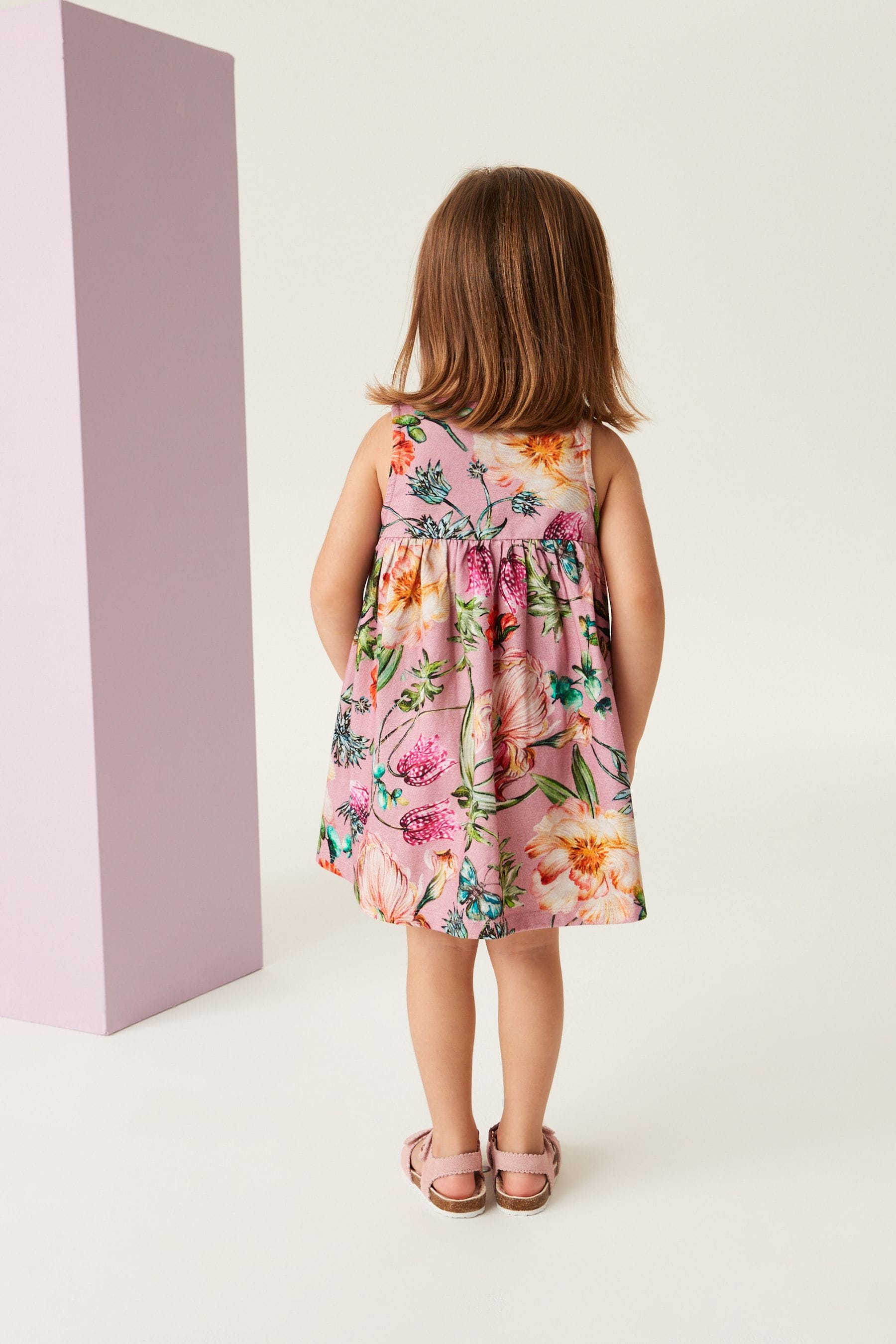 Pink Floral Sleeveless Jersey Dress (3mths-7yrs)