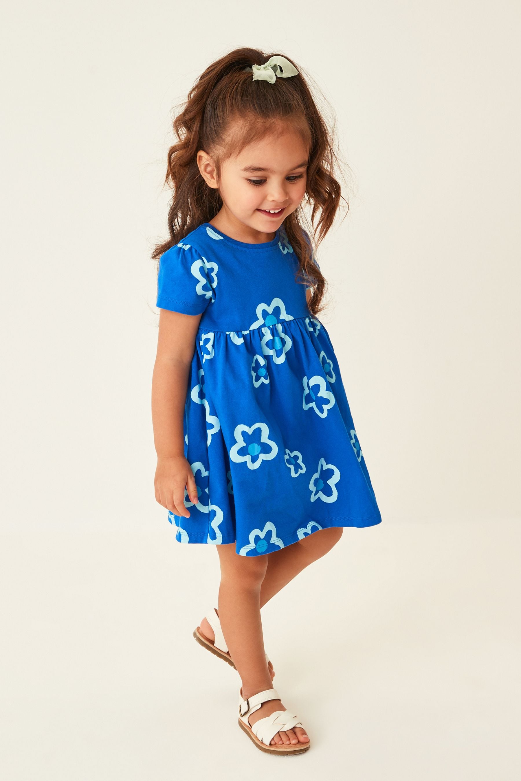 Blue Short Sleeve Cotton Jersey Dress (3mths-7yrs)