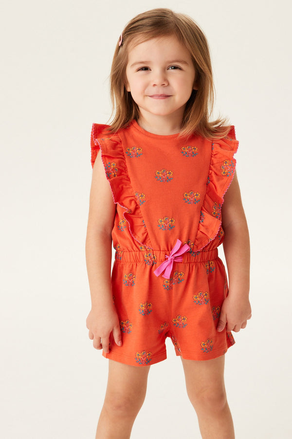 Orange Floral Short Sleeve Playsuit (3mths-7yrs)