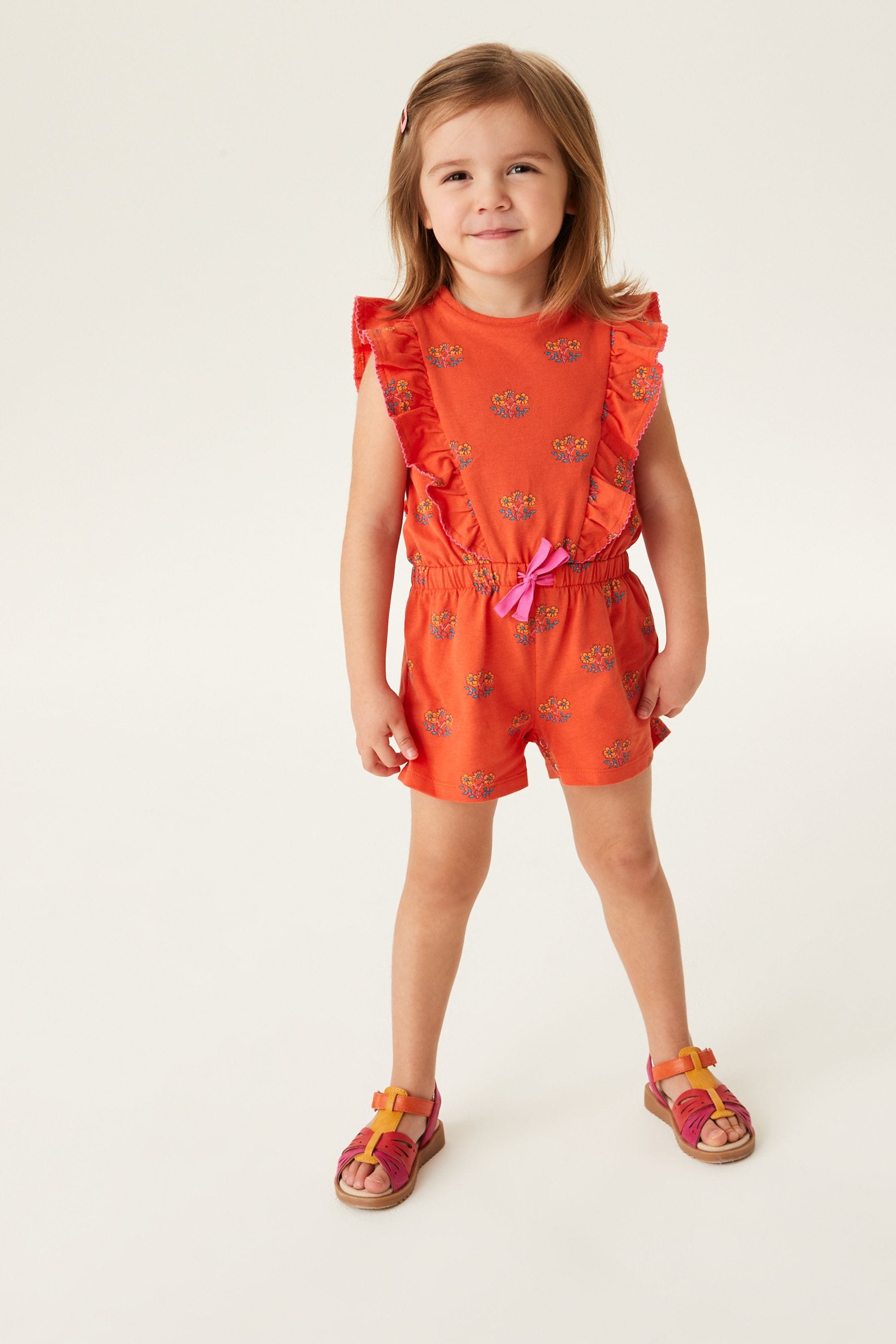 Orange Floral Short Sleeve Playsuit (3mths-7yrs)