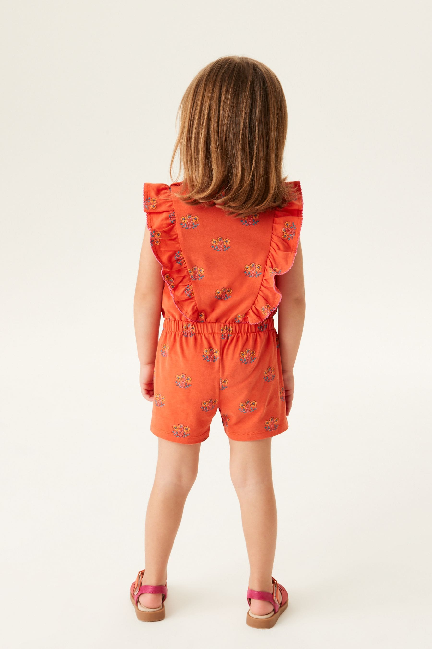 Orange Floral Short Sleeve Playsuit (3mths-7yrs)