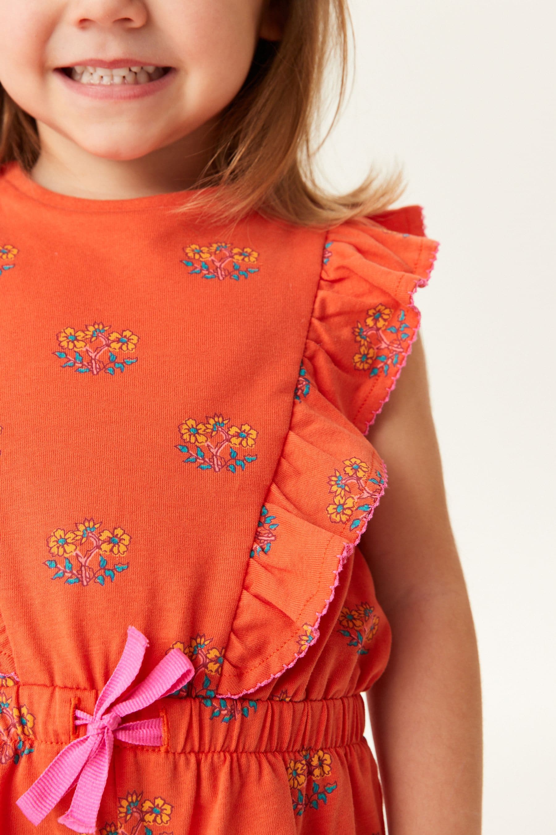 Orange Floral Short Sleeve Playsuit (3mths-7yrs)