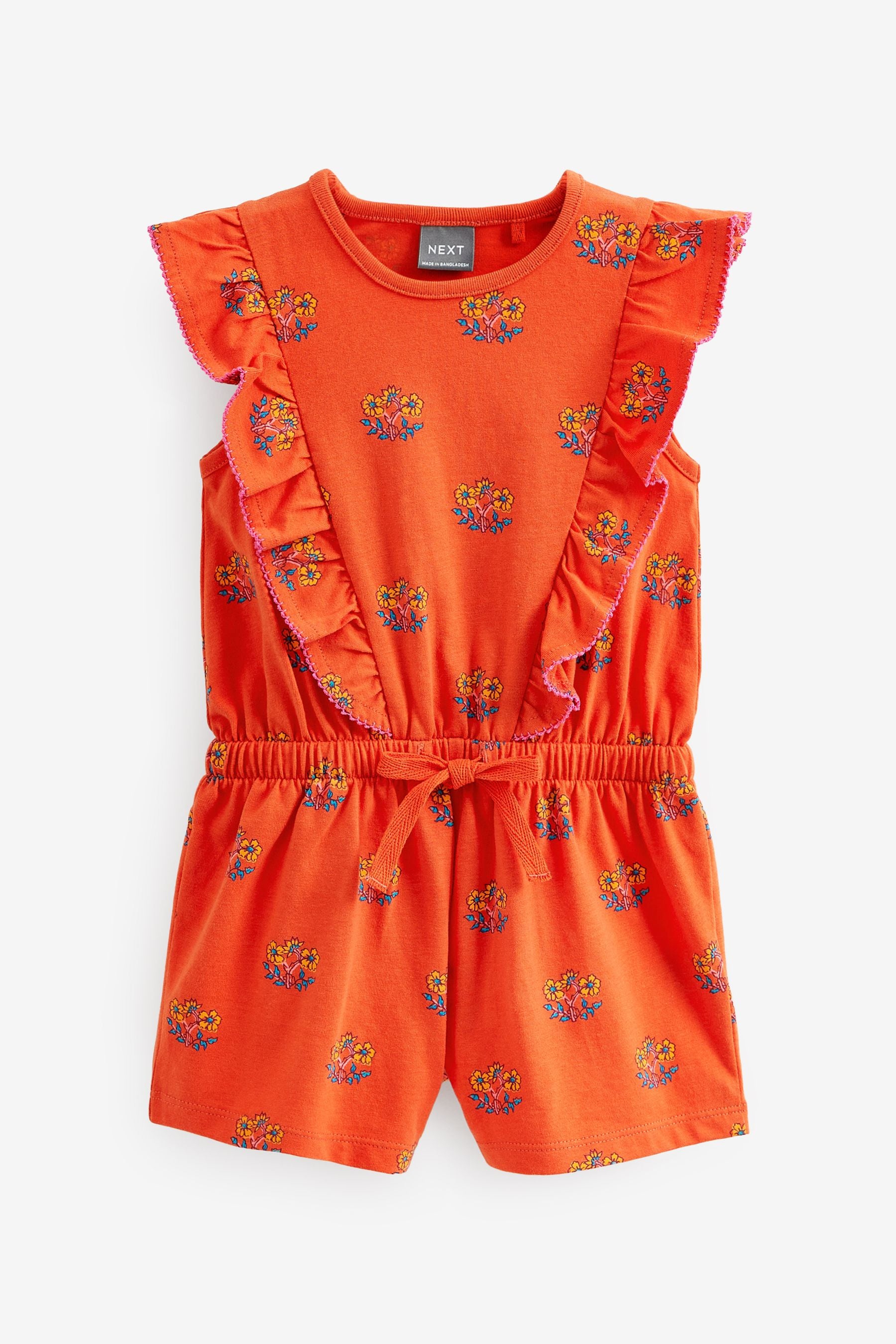 Orange Floral Short Sleeve Playsuit (3mths-7yrs)