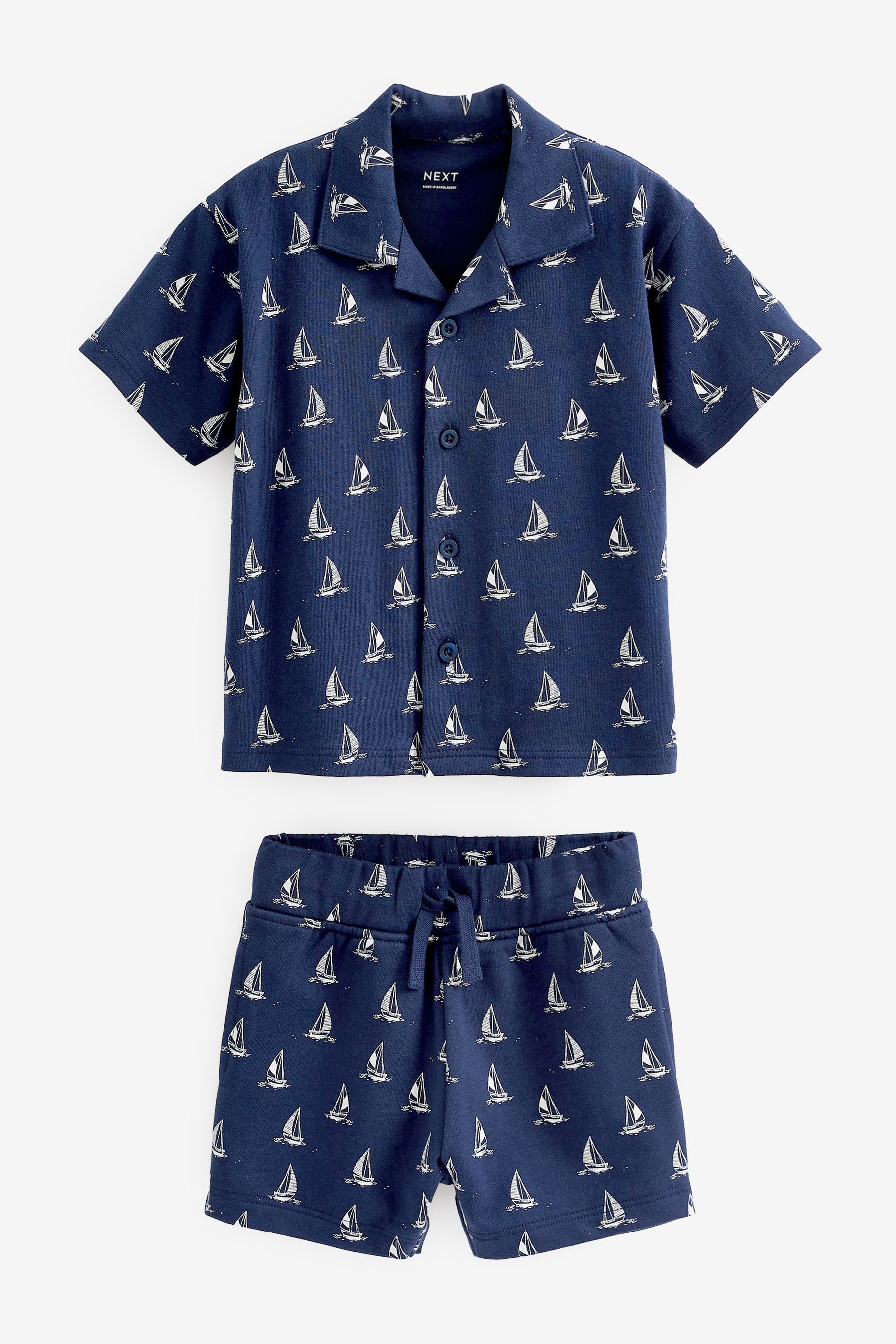 Navy Yacht Boat Revere Collar Jersey Shirt and Shorts Set (3mths-7yrs)