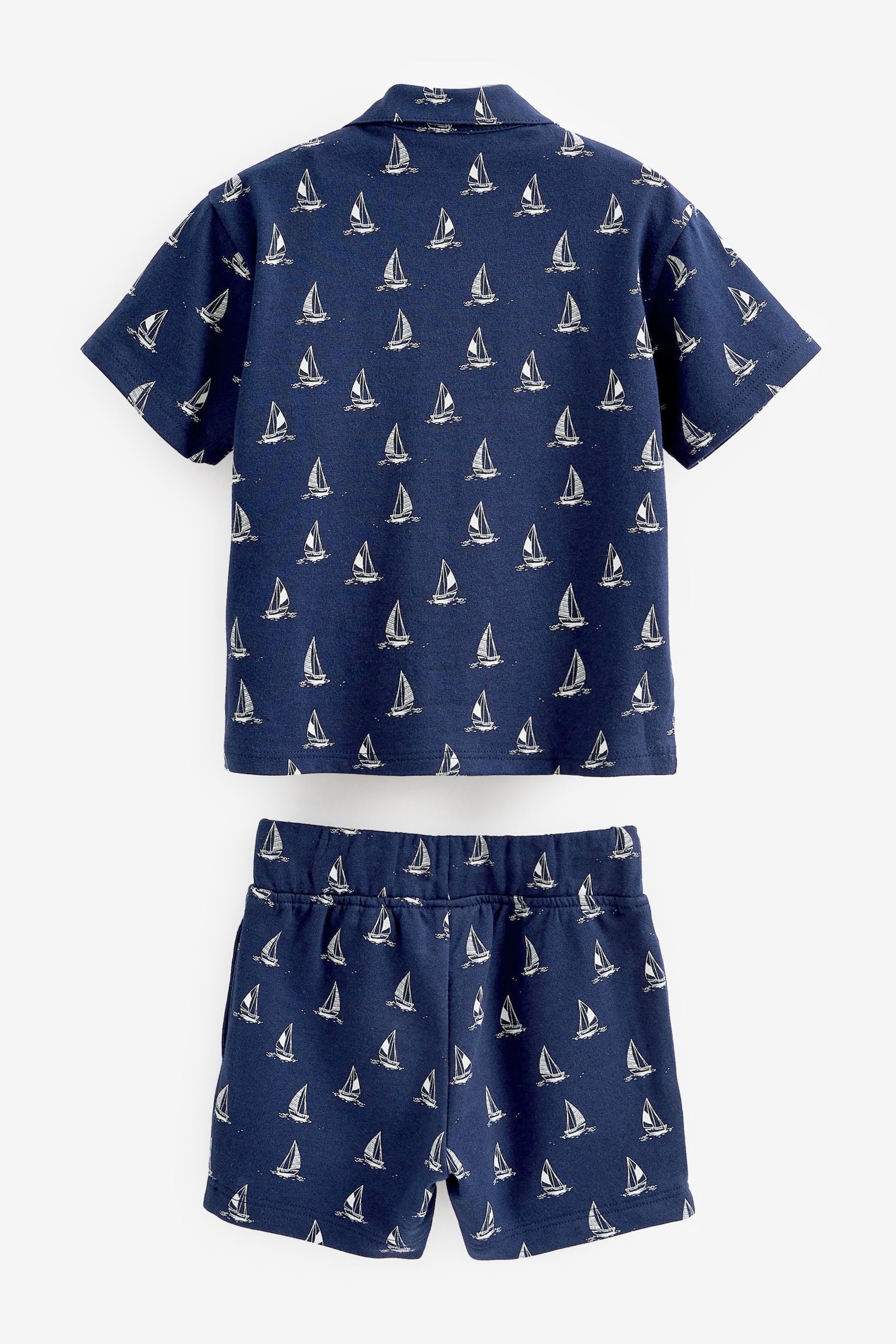 Navy Yacht Boat Revere Collar Jersey Shirt and Shorts Set (3mths-7yrs)