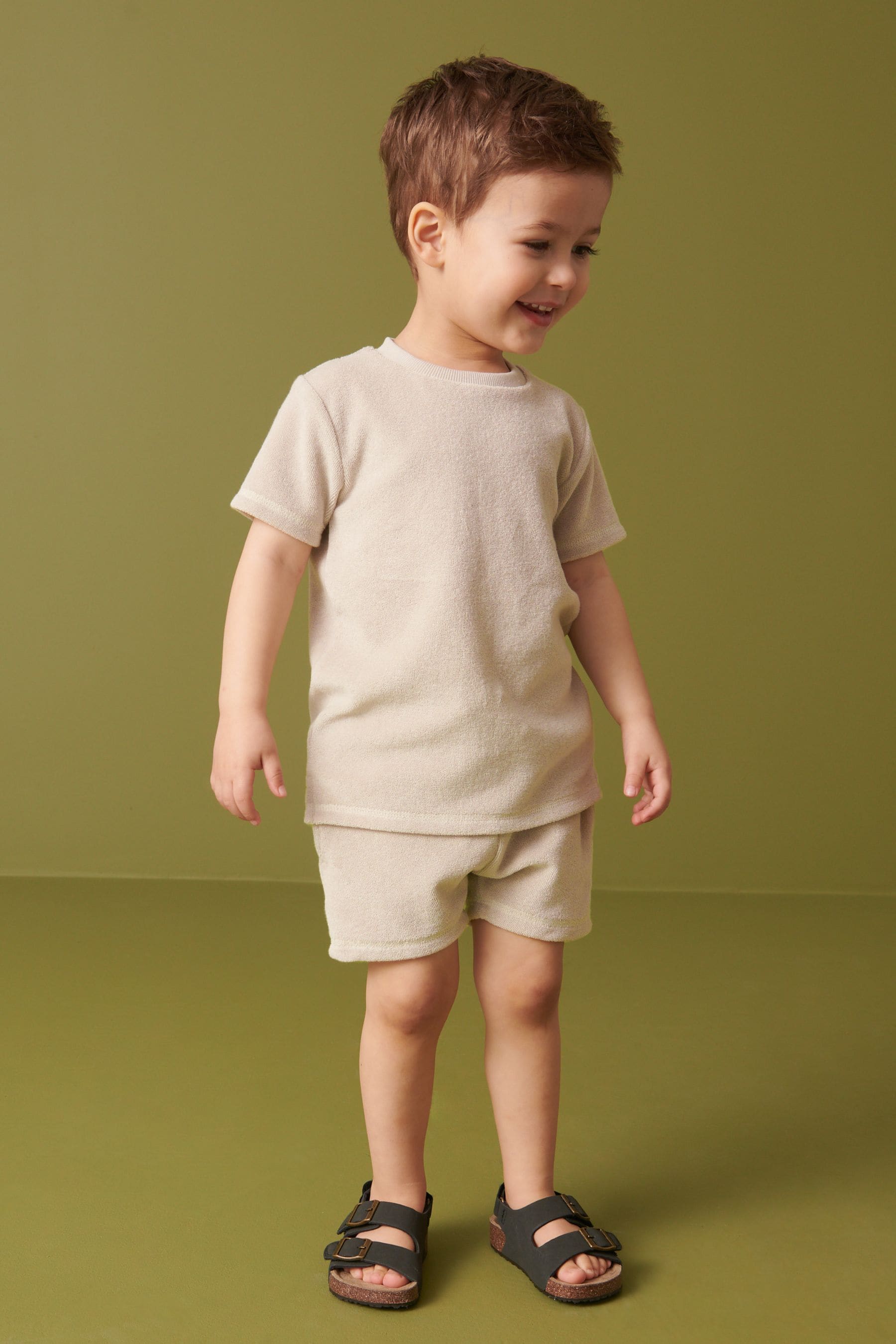 Neutral Textured Towelling T-Shirt and Short Set (3mths-7yrs)