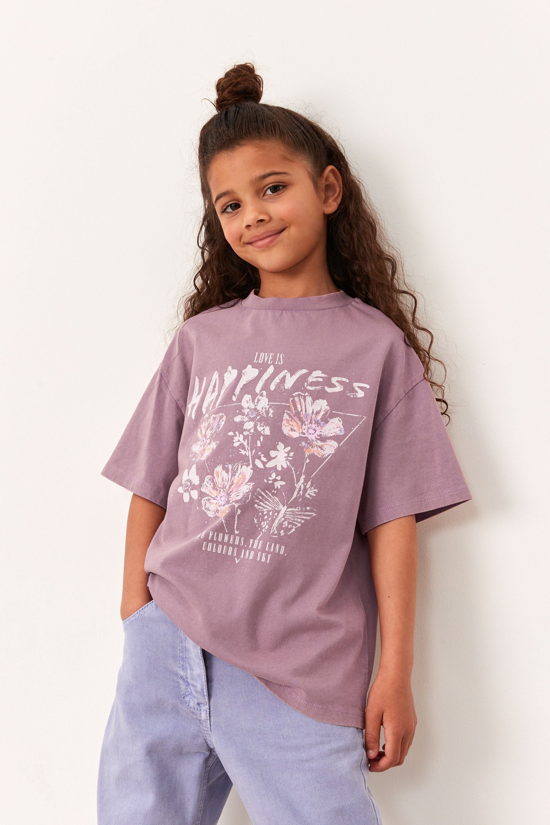 Pink Floral Acid Wash Graphic T-Shirt (3-16yrs)