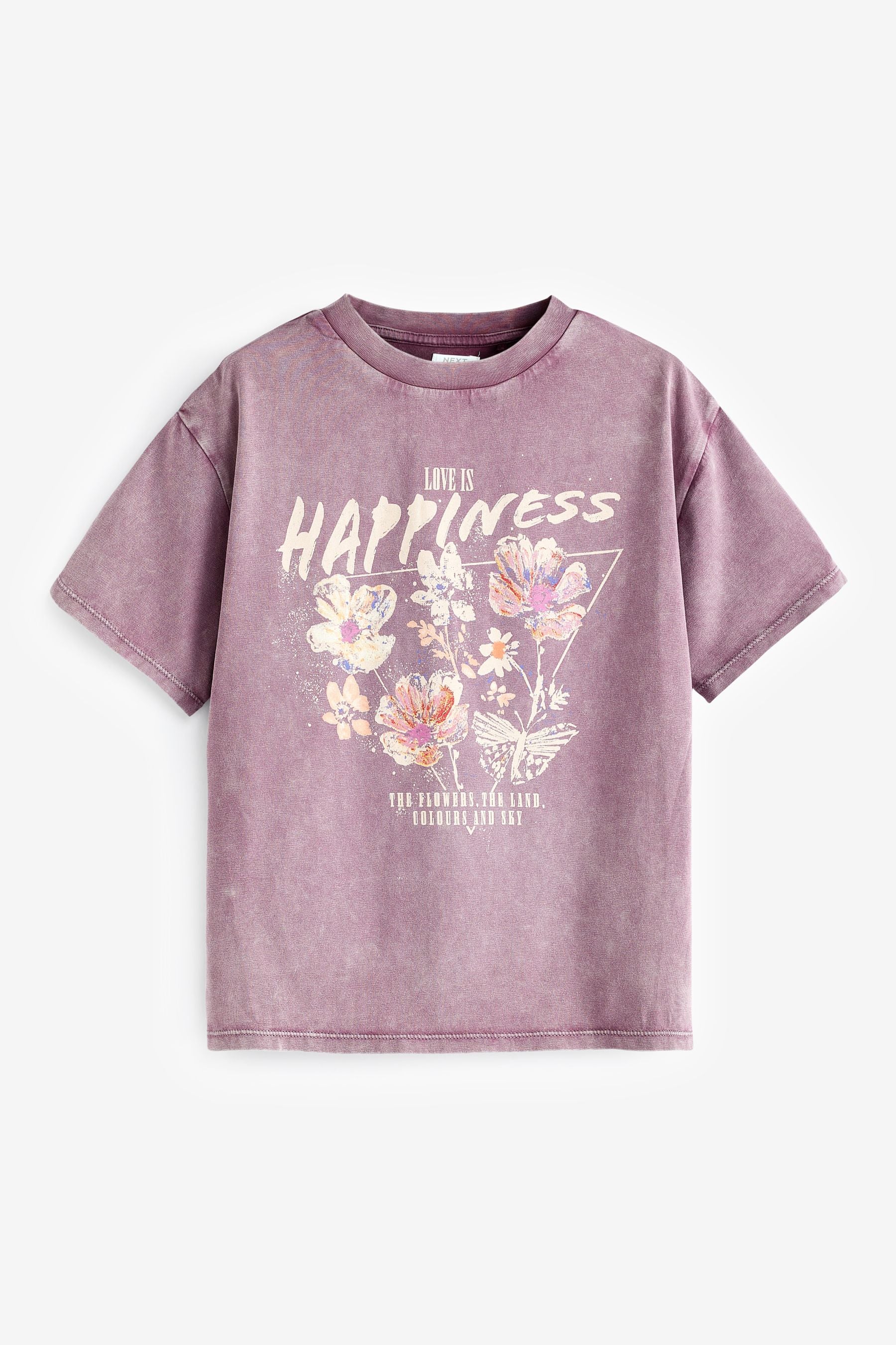 Pink Floral Acid Wash Graphic T-Shirt (3-16yrs)