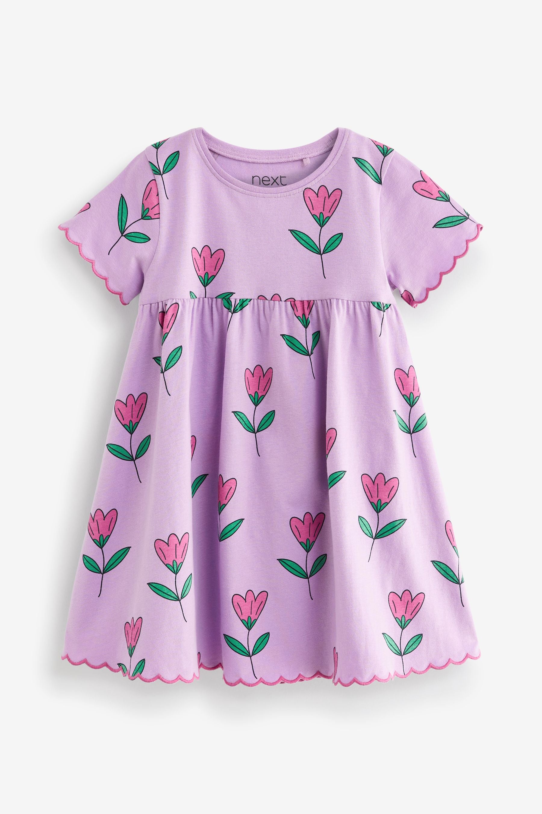 Lilac Short Sleeve Scallop Edge Cotton Jersey Dress (3mths-7yrs)