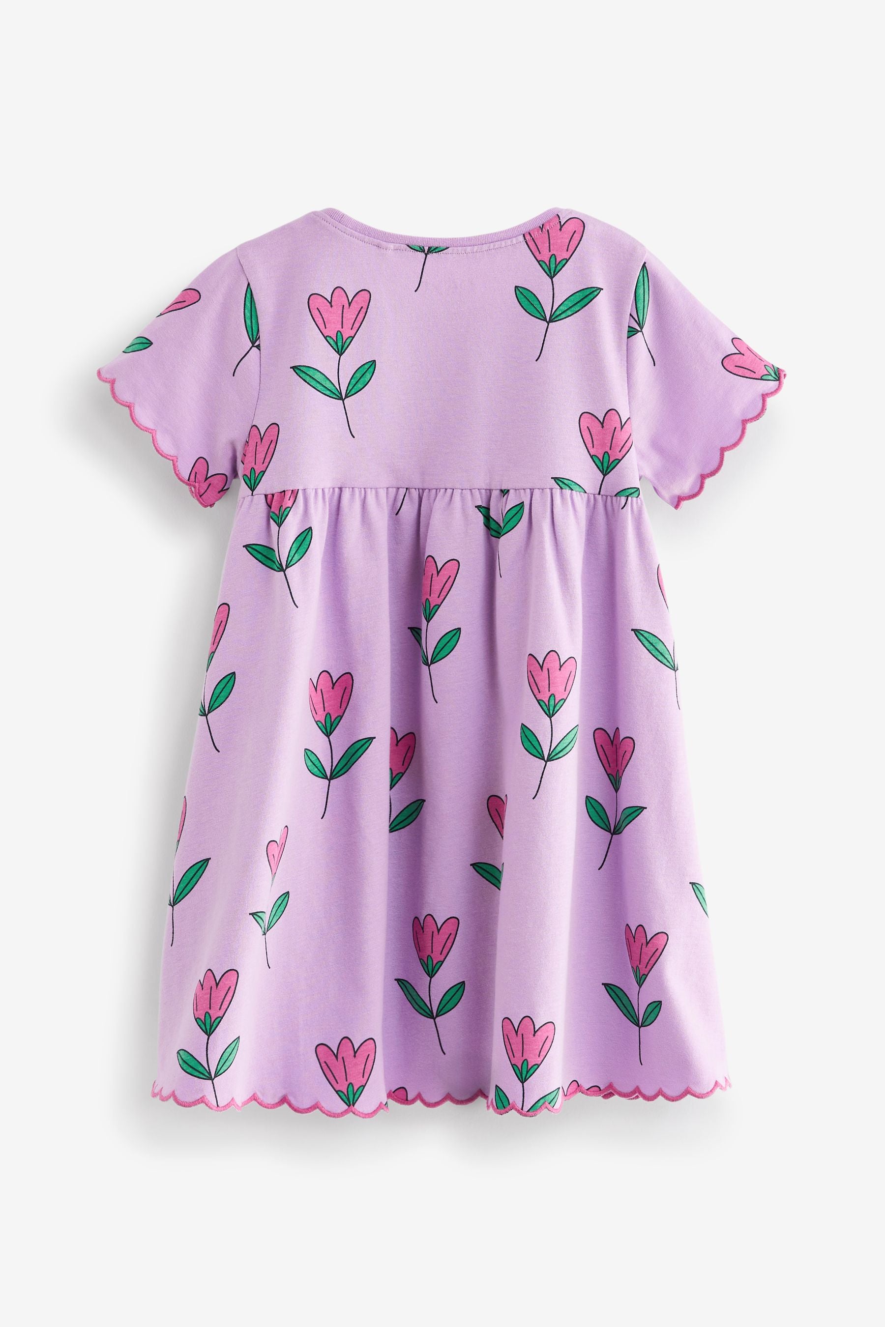 Lilac Short Sleeve Scallop Edge Cotton Jersey Dress (3mths-7yrs)