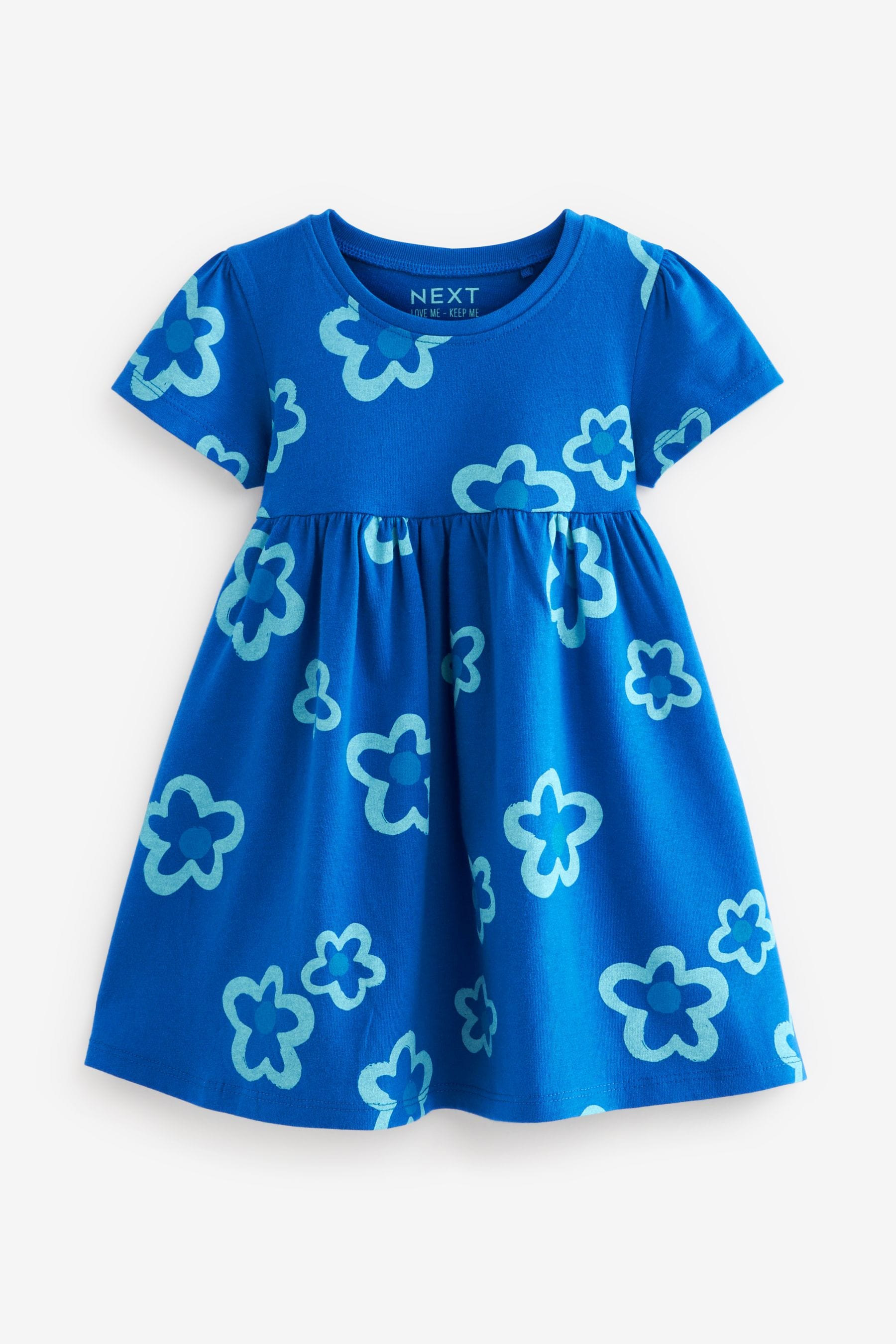 Blue Short Sleeve Cotton Jersey Dress (3mths-7yrs)