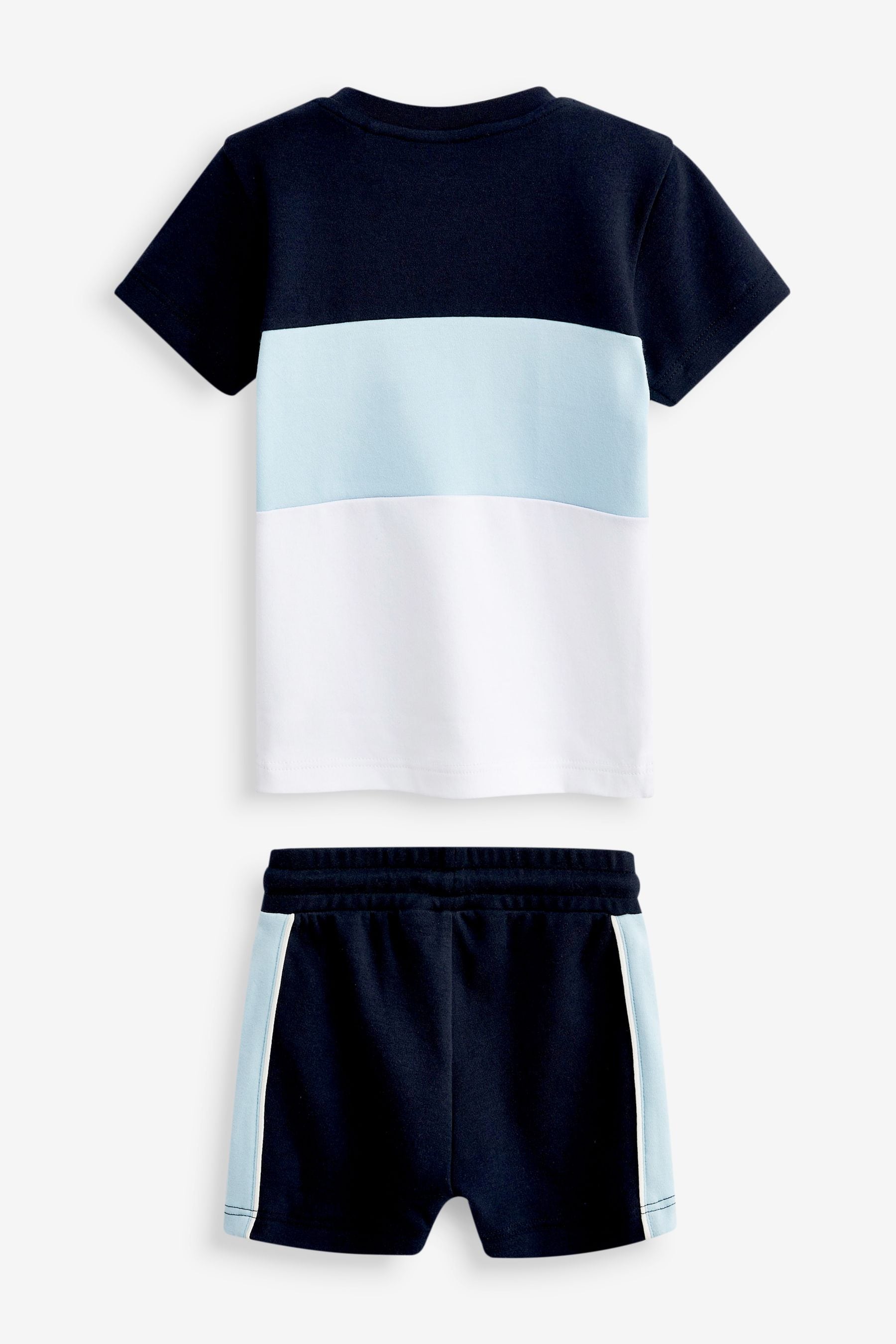 Blue and White Short Sleeves Colourblock T-Shirt and Shorts Set (3mths-7yrs)