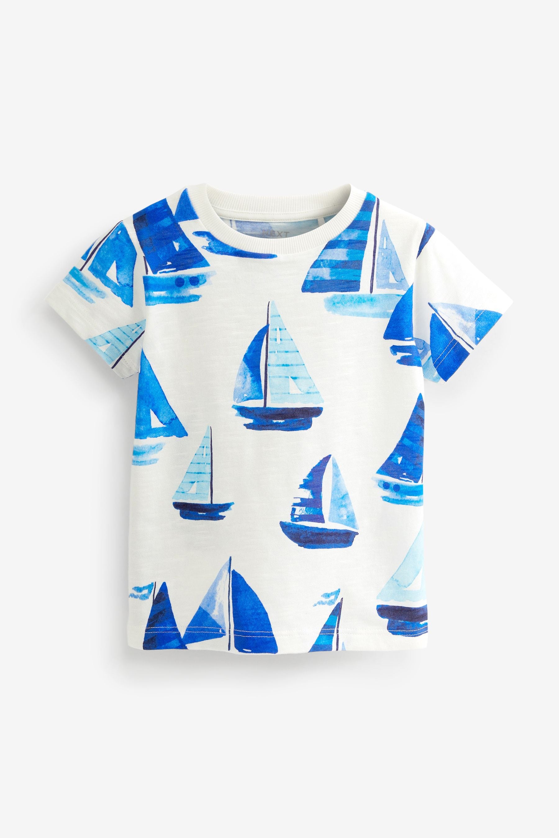 White/Blue Yachts Short Sleeve All Over Print T-Shirt (3mths-7yrs)