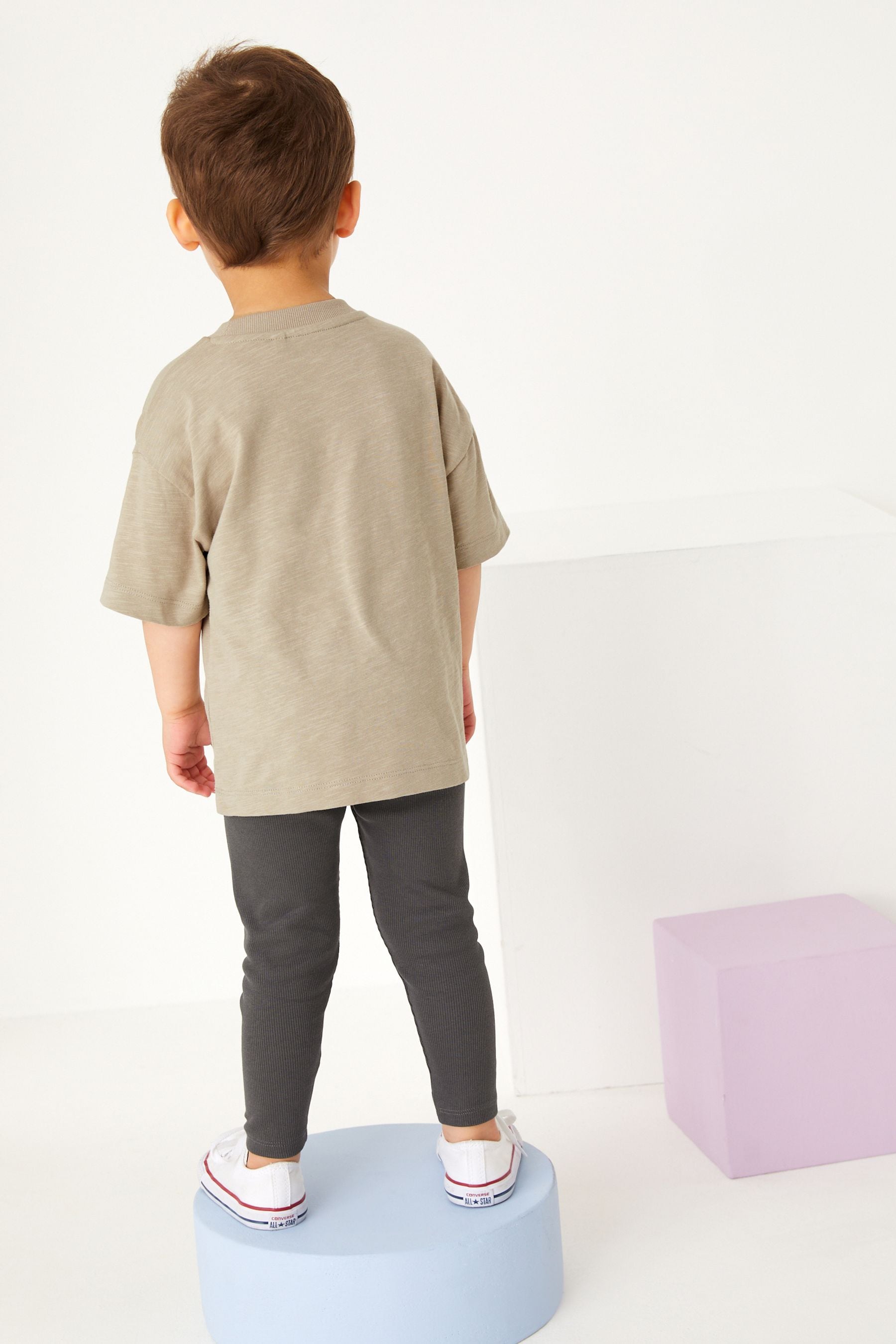 Neutral Oversized Short Sleeve T-Shirt and Leggings Set (3mths-7yrs)