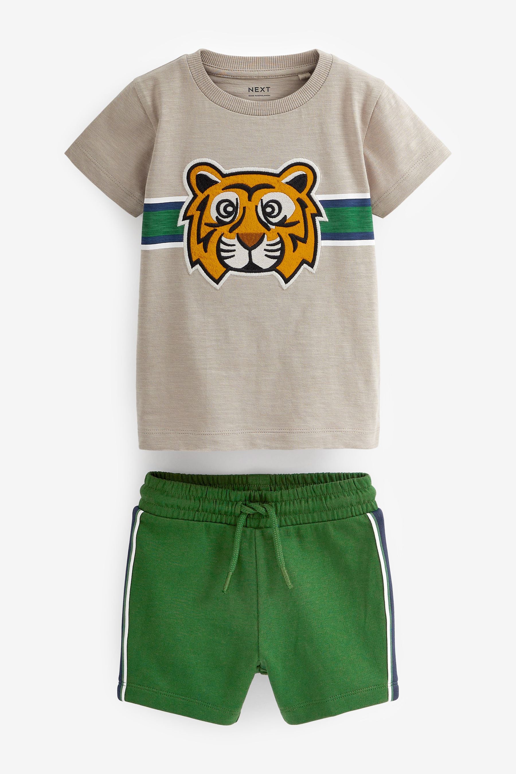 Neutral & Green Applique Tiger T-Shirt and Shorts Set (3mths-7yr