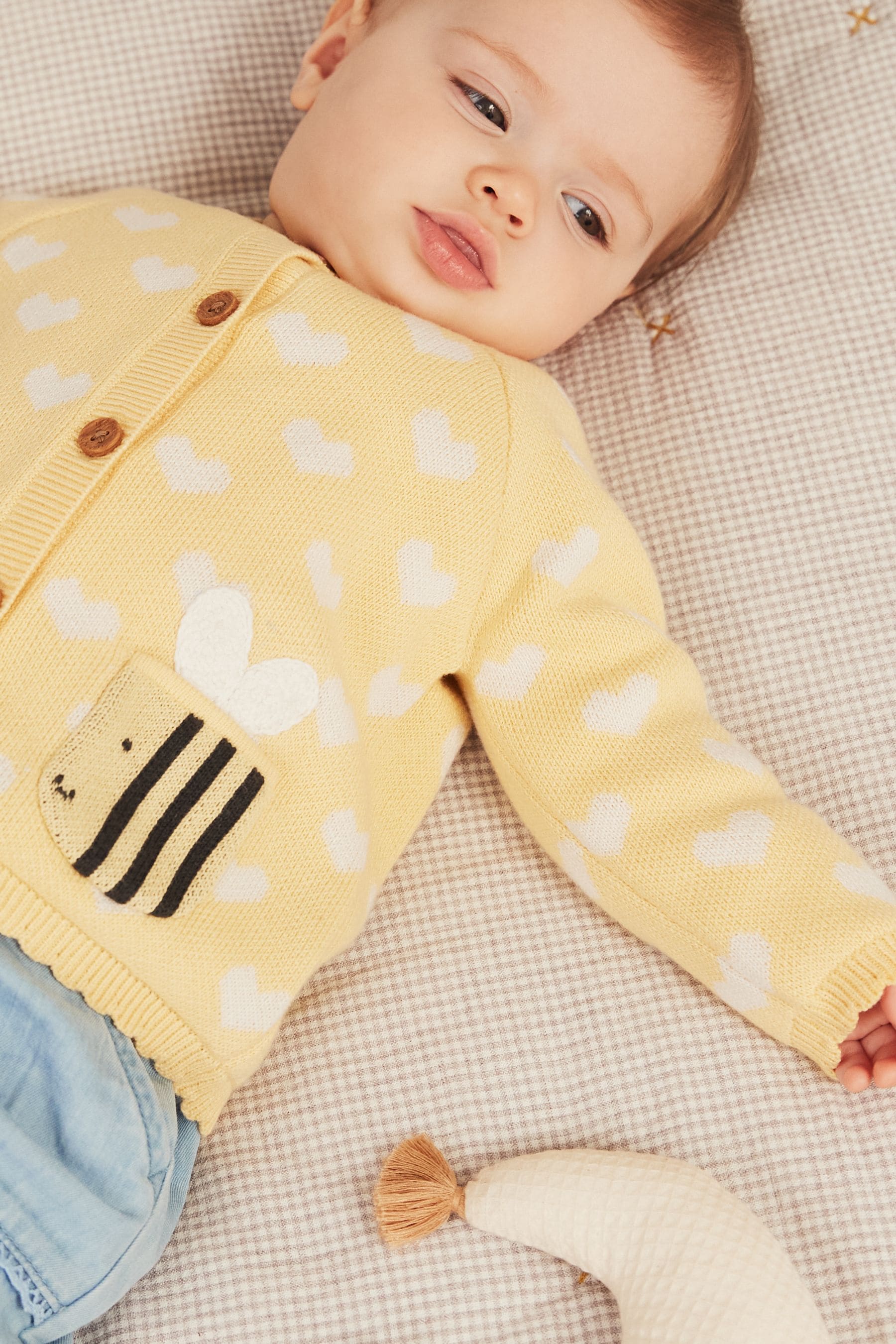 Yellow Bee Pocket Knitted Baby Cardigan