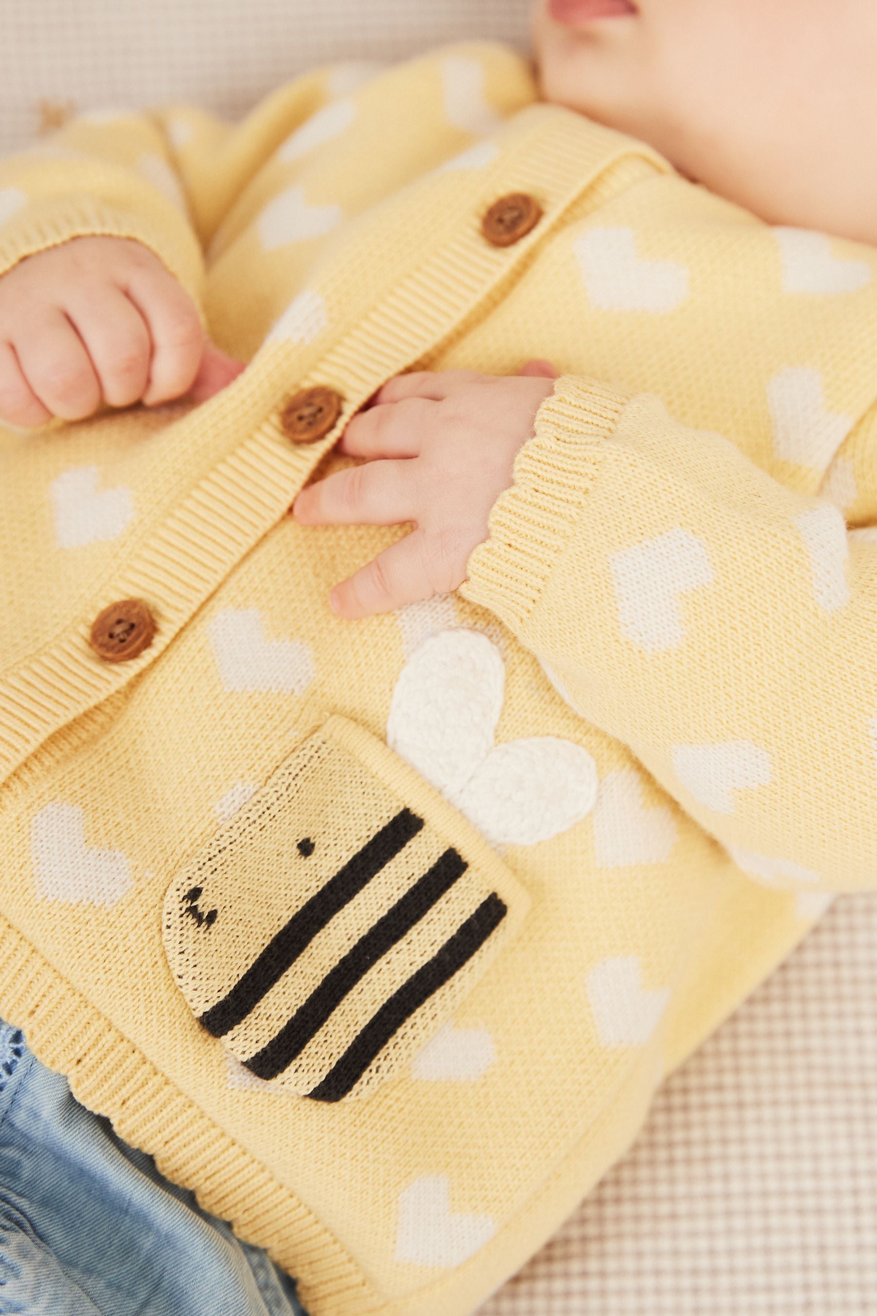 Yellow Bee Pocket Knitted Baby Cardigan