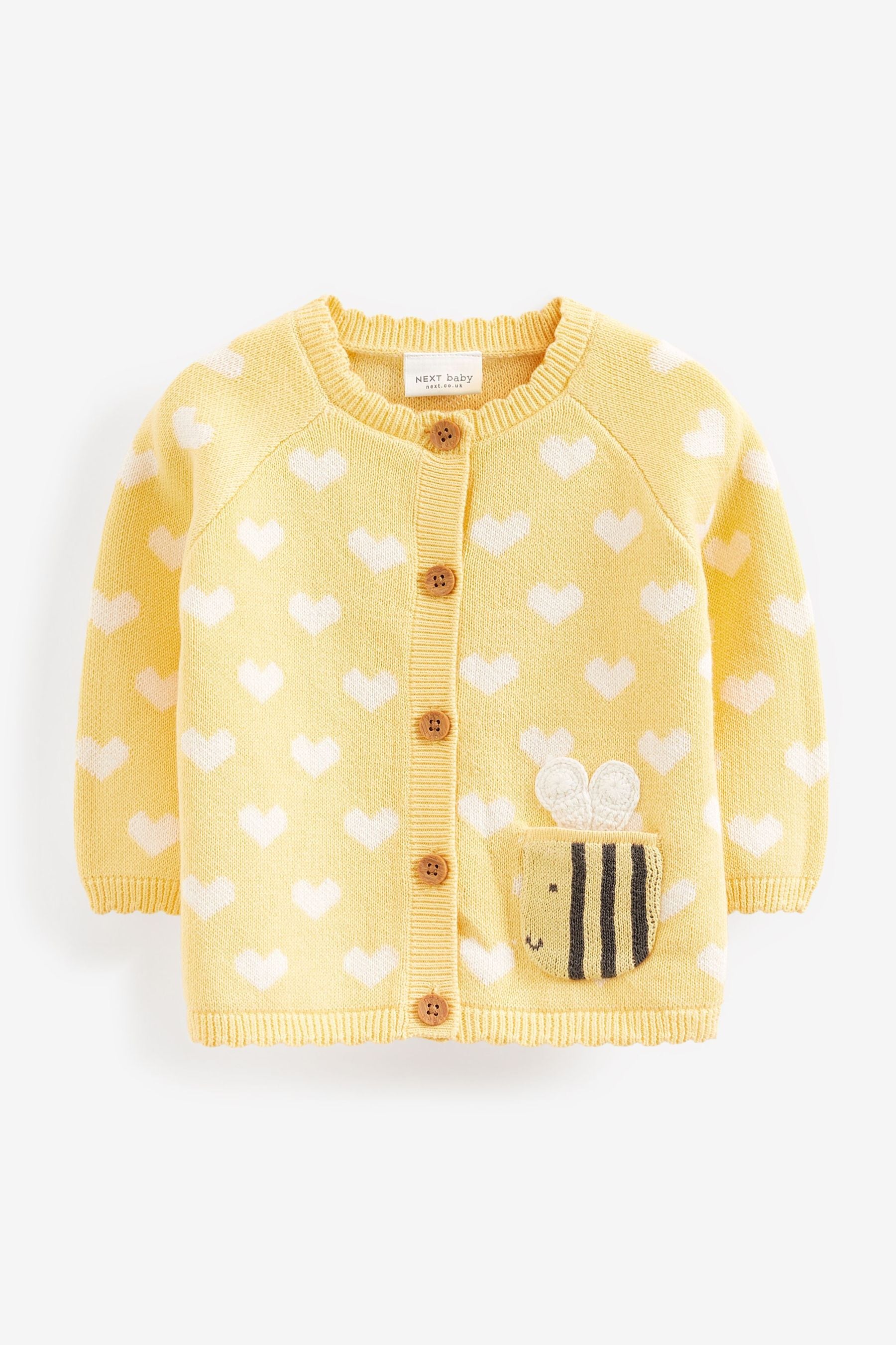 Yellow Bee Pocket Knitted Baby Cardigan