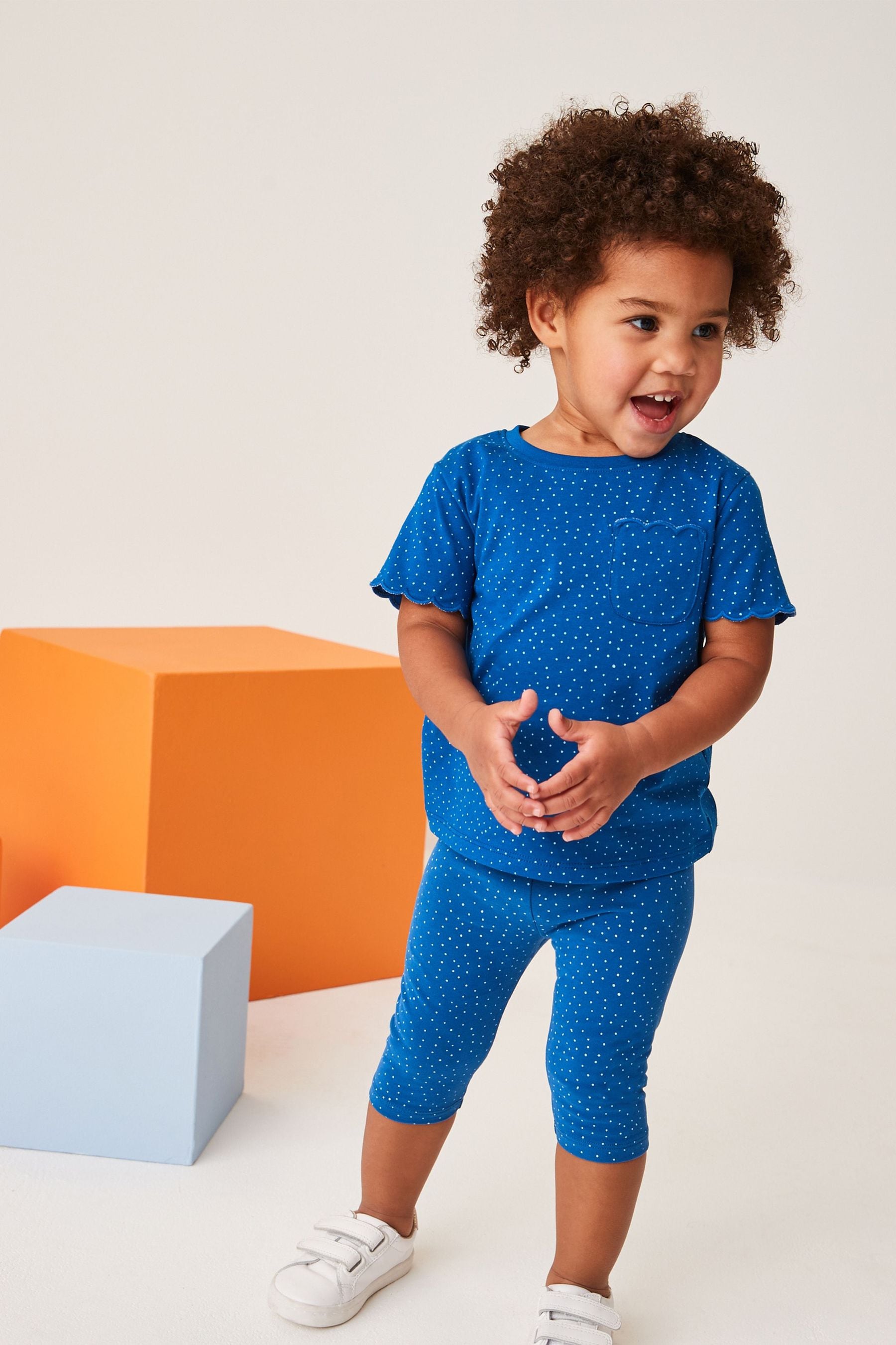 Navy Spot Printed Cropped Leggings (3mths-7yrs)