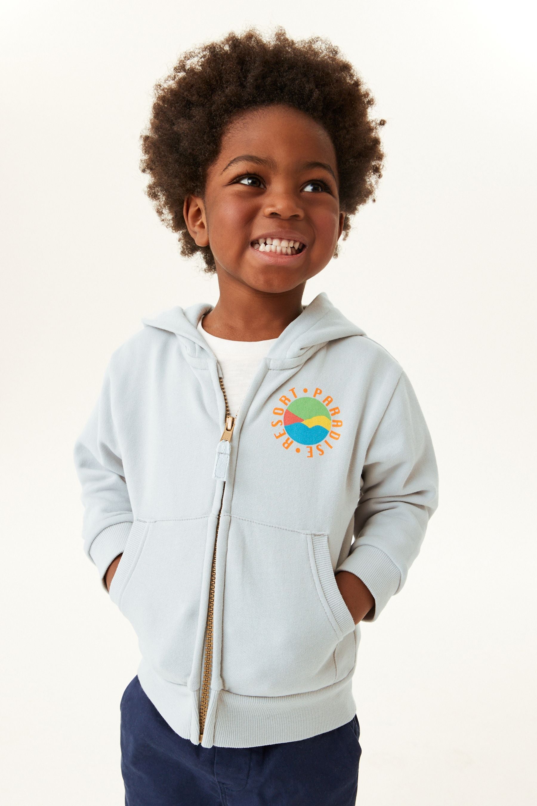 Grey Zip Through Hoodie Back Print (3mths-7yrs)