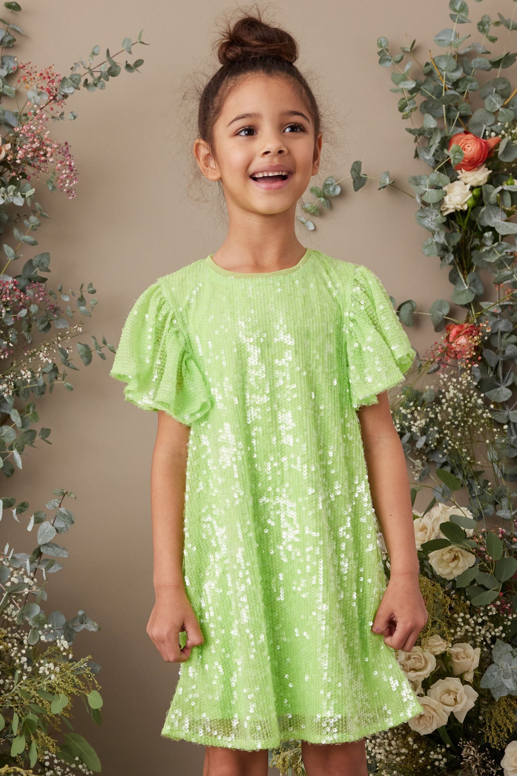 Lime Green Sequin Dress (3-16yrs)