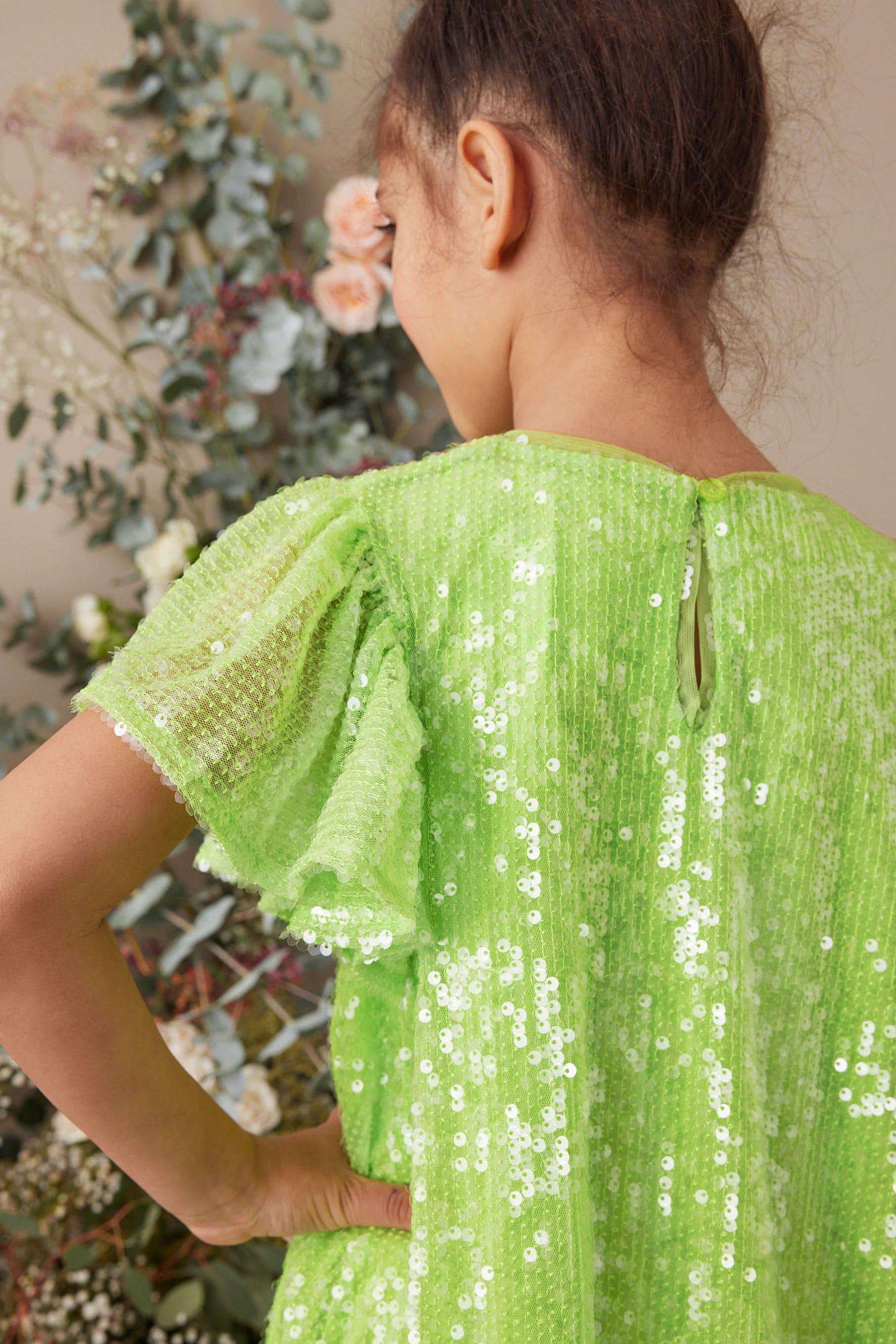 Lime Green Sequin Dress (3-16yrs)