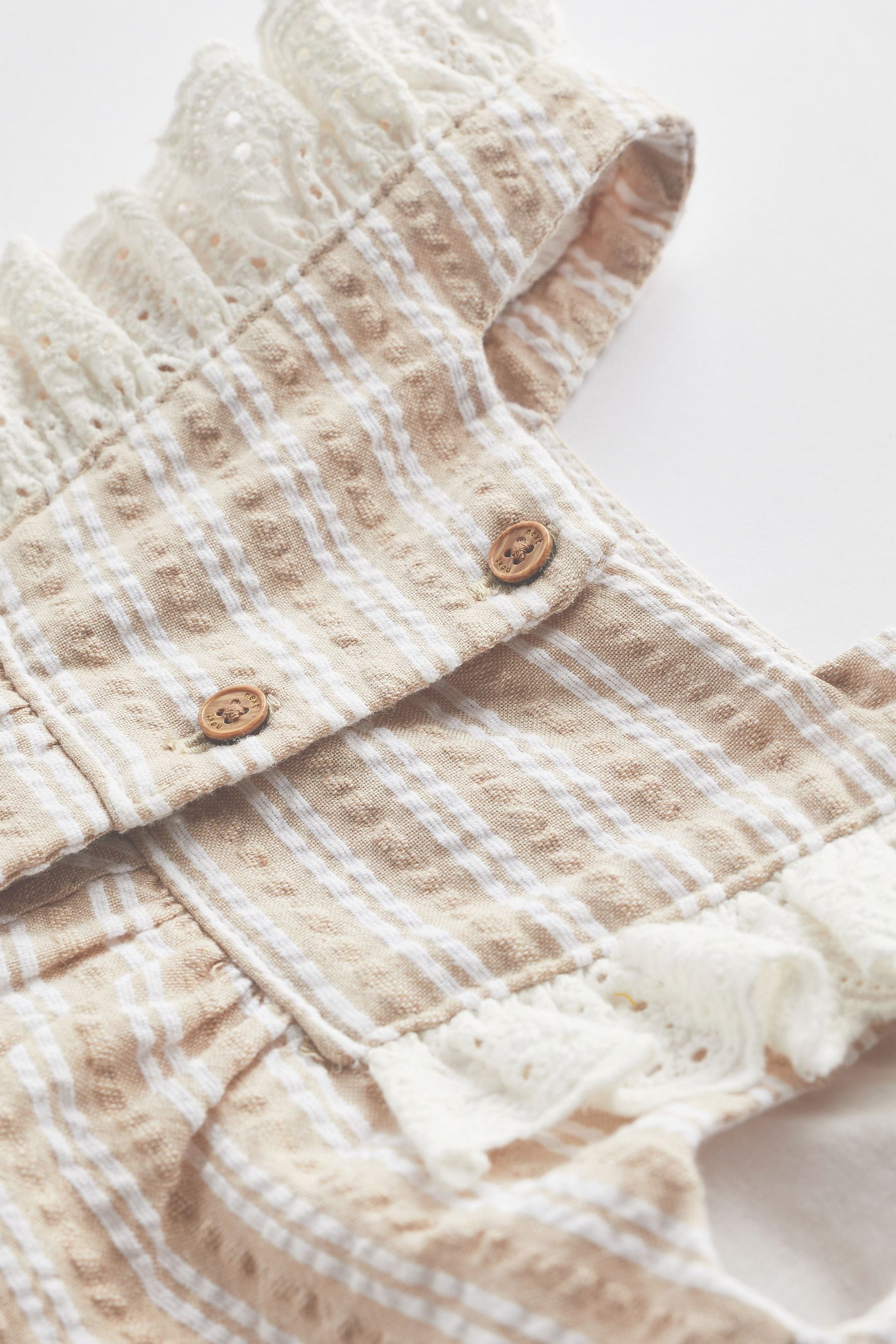 Neutral Broderie Detail Textured Stripe Dress