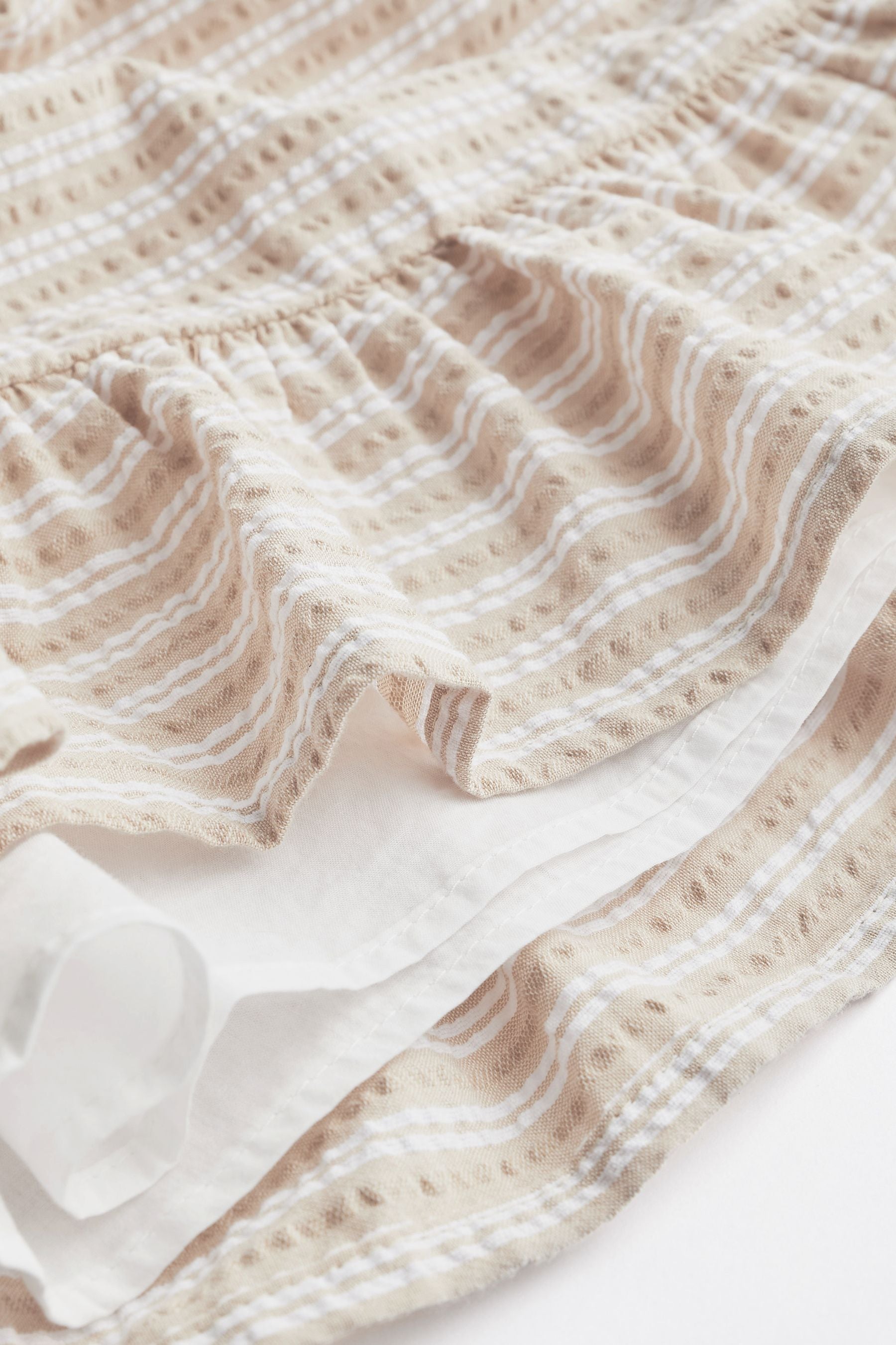 Neutral Broderie Detail Textured Stripe Dress