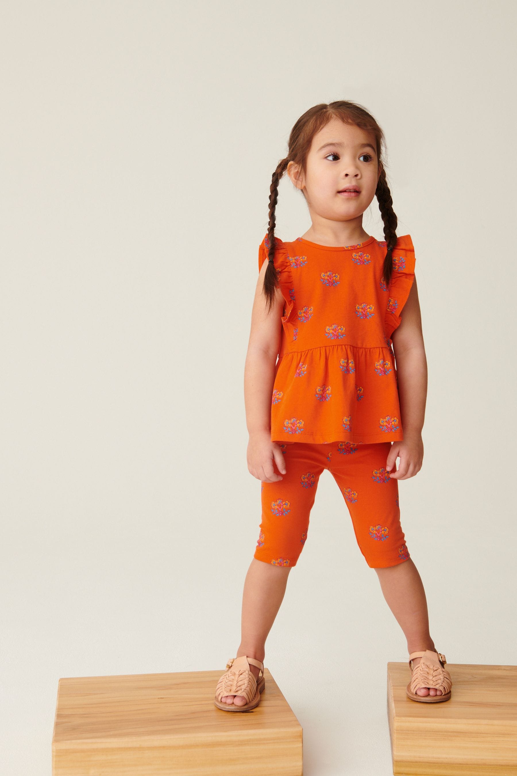 Orange Geo Ditsy Printed Cropped Leggings (3mths-7yrs)