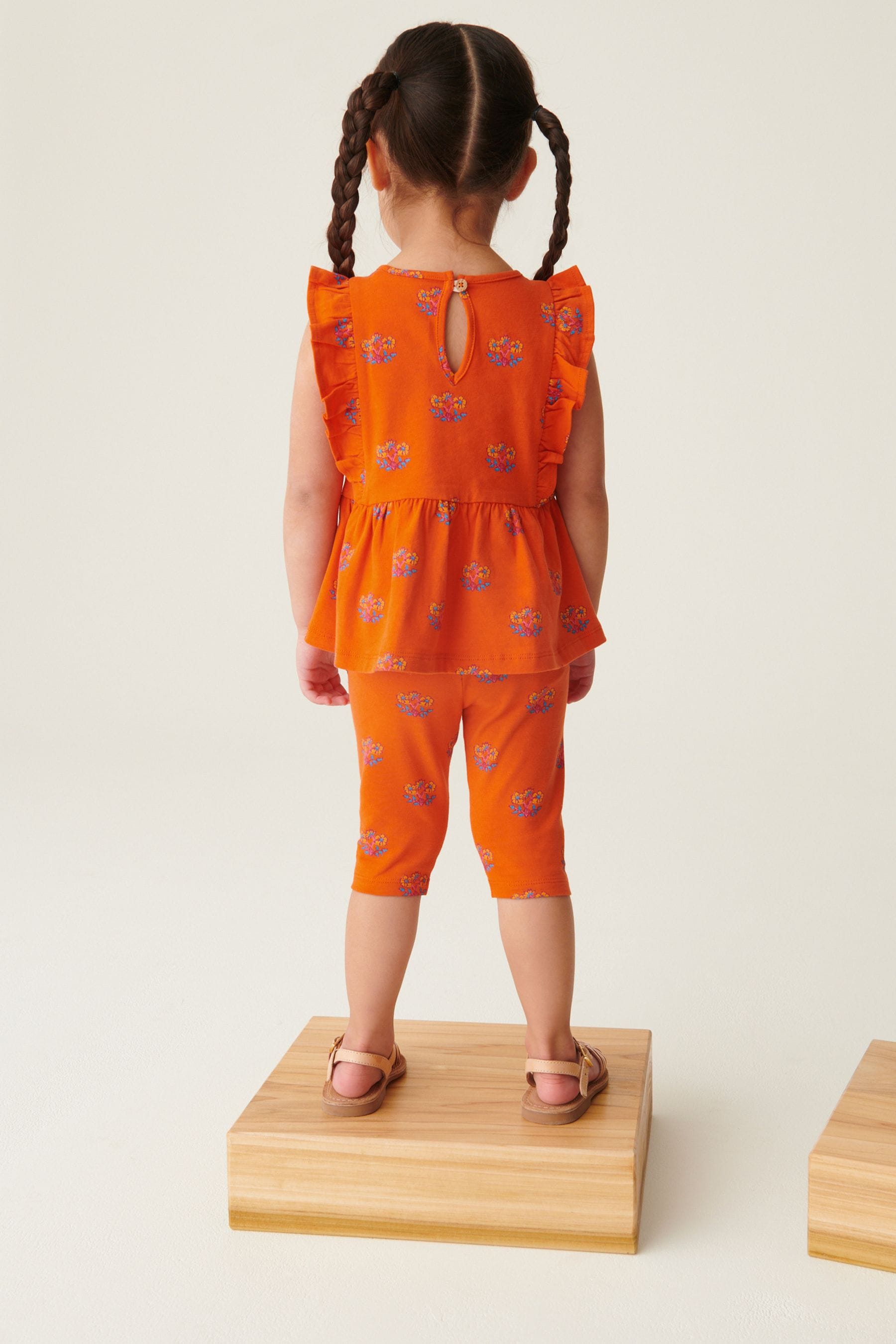 Orange Geo Ditsy Printed Cropped Leggings (3mths-7yrs)