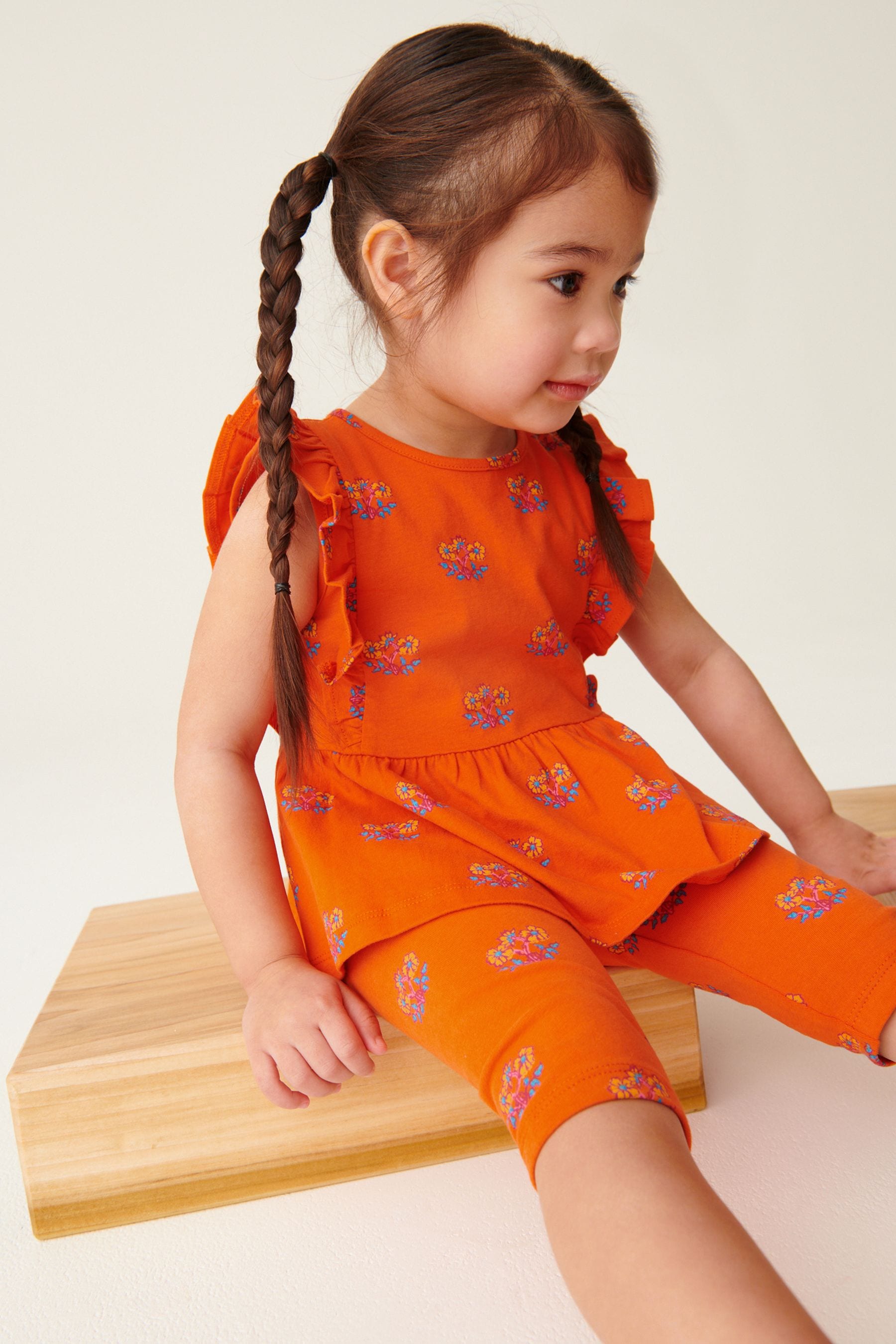 Orange Geo Ditsy Printed Cropped Leggings (3mths-7yrs)