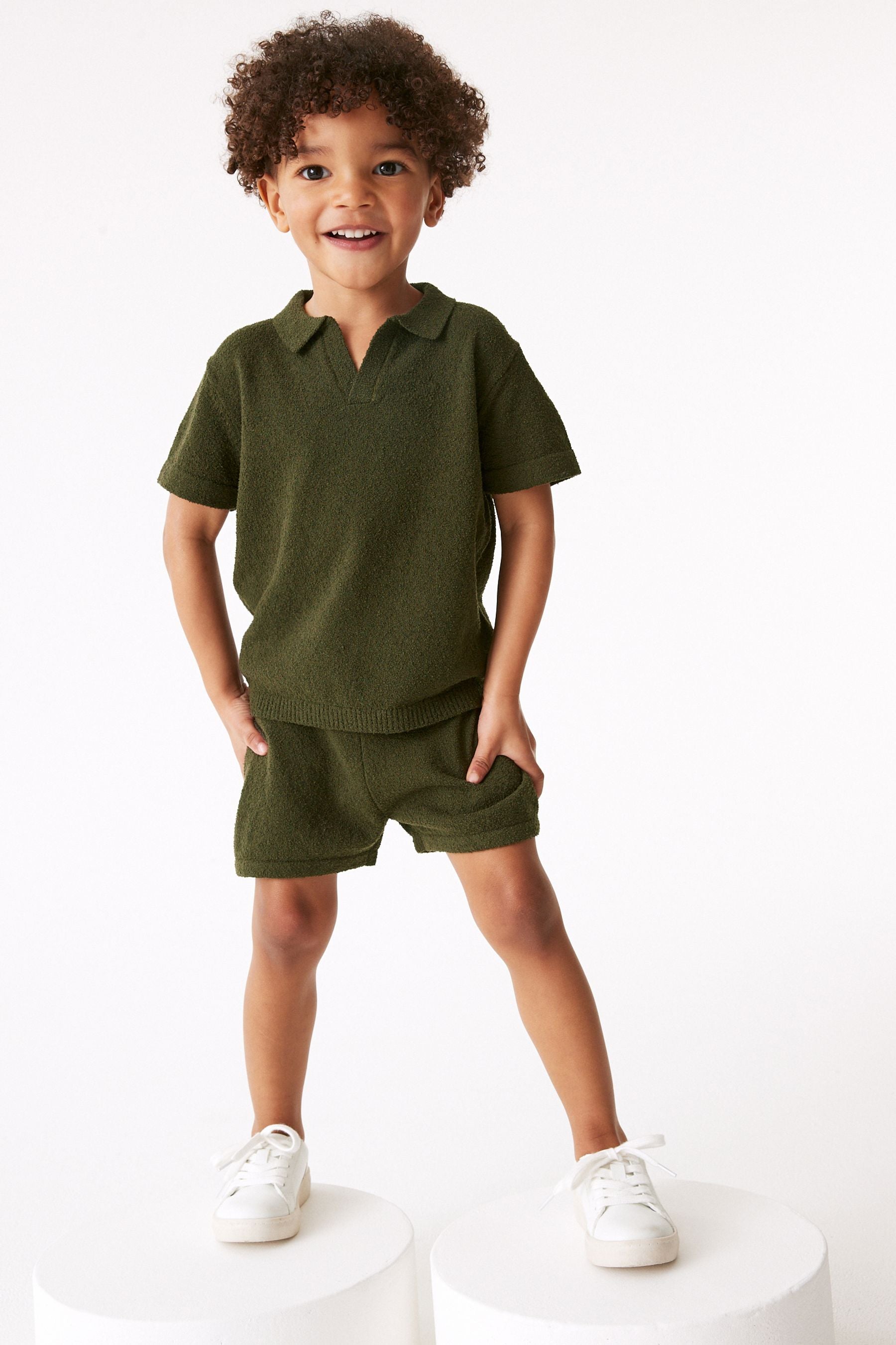 Green Knitted Bouclé T-Shirt And Shorts Set (3mths-7yrs)