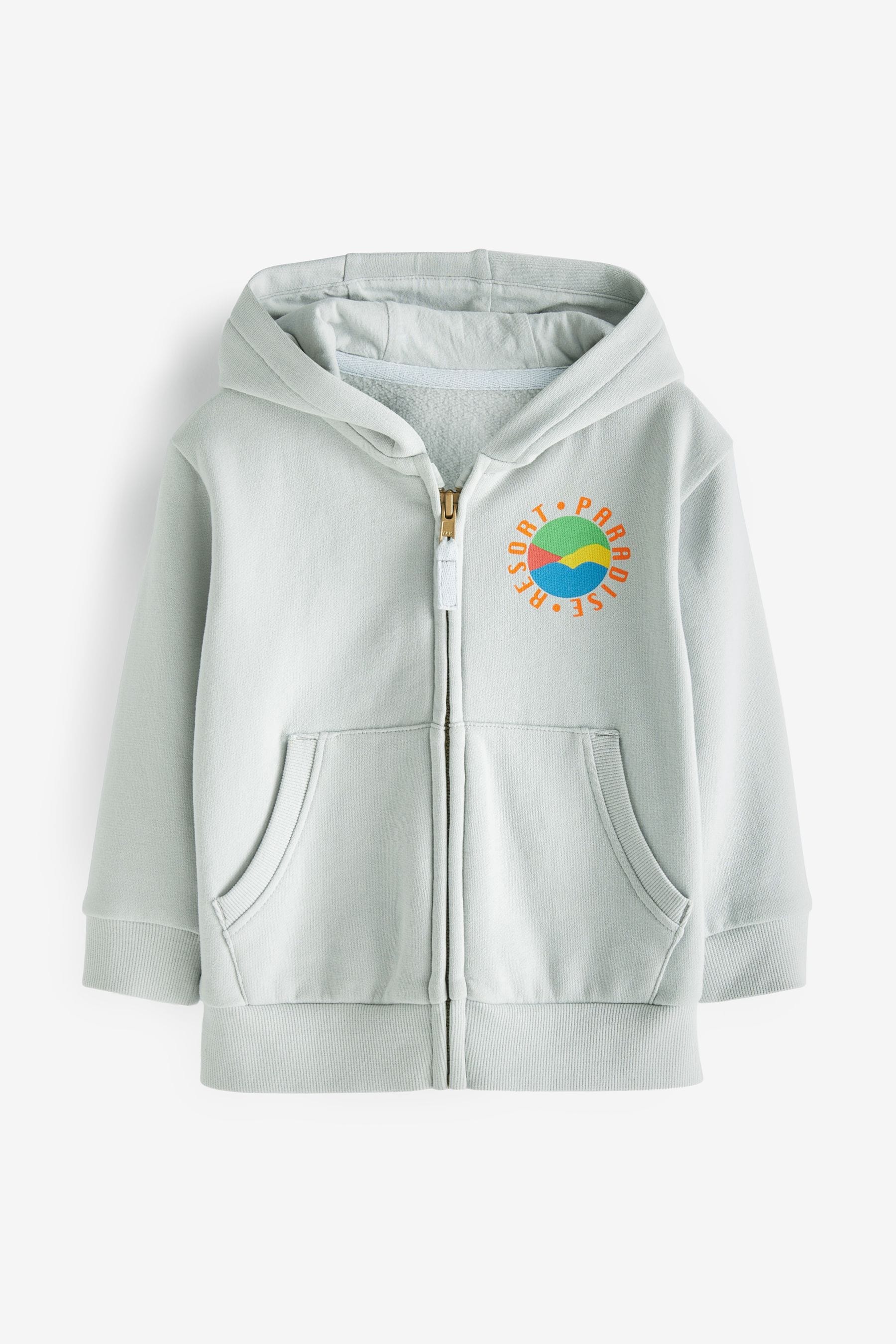 Grey Zip Through Hoodie Back Print (3mths-7yrs)