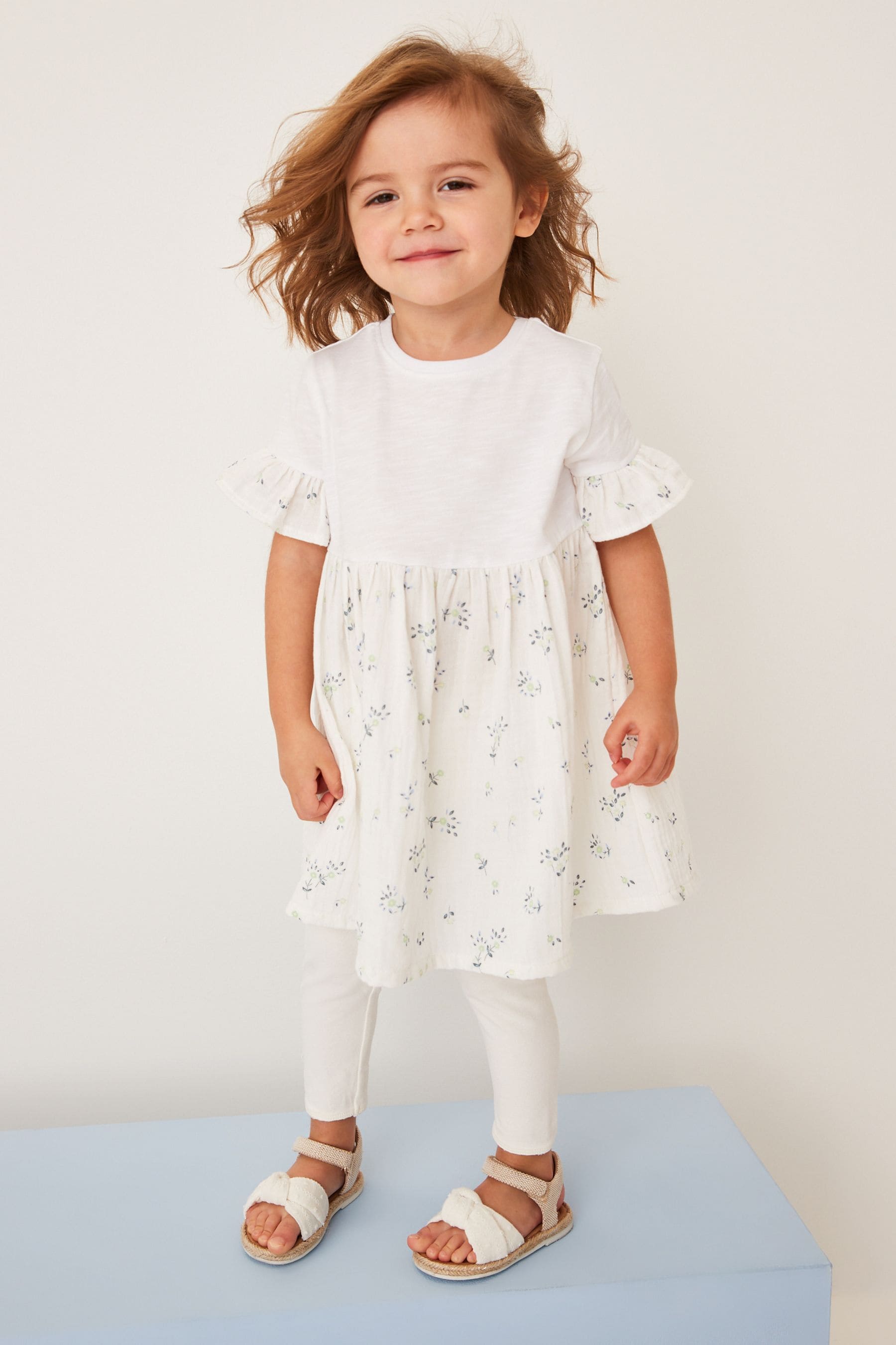 White Relaxed Day Dress And Leggings Set (3mths-7yrs)